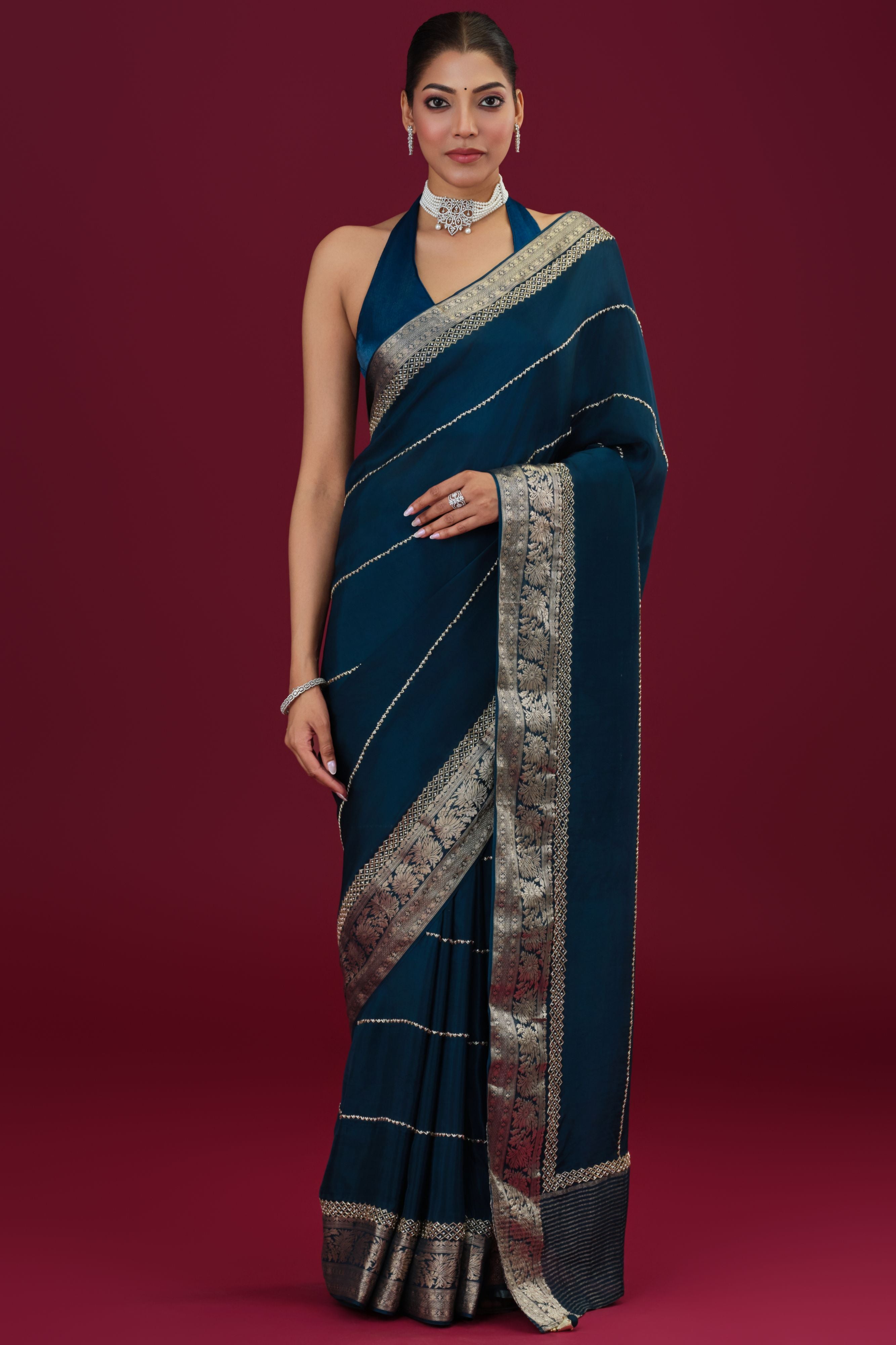 Blue Embroidered Cosmo Silk Saree