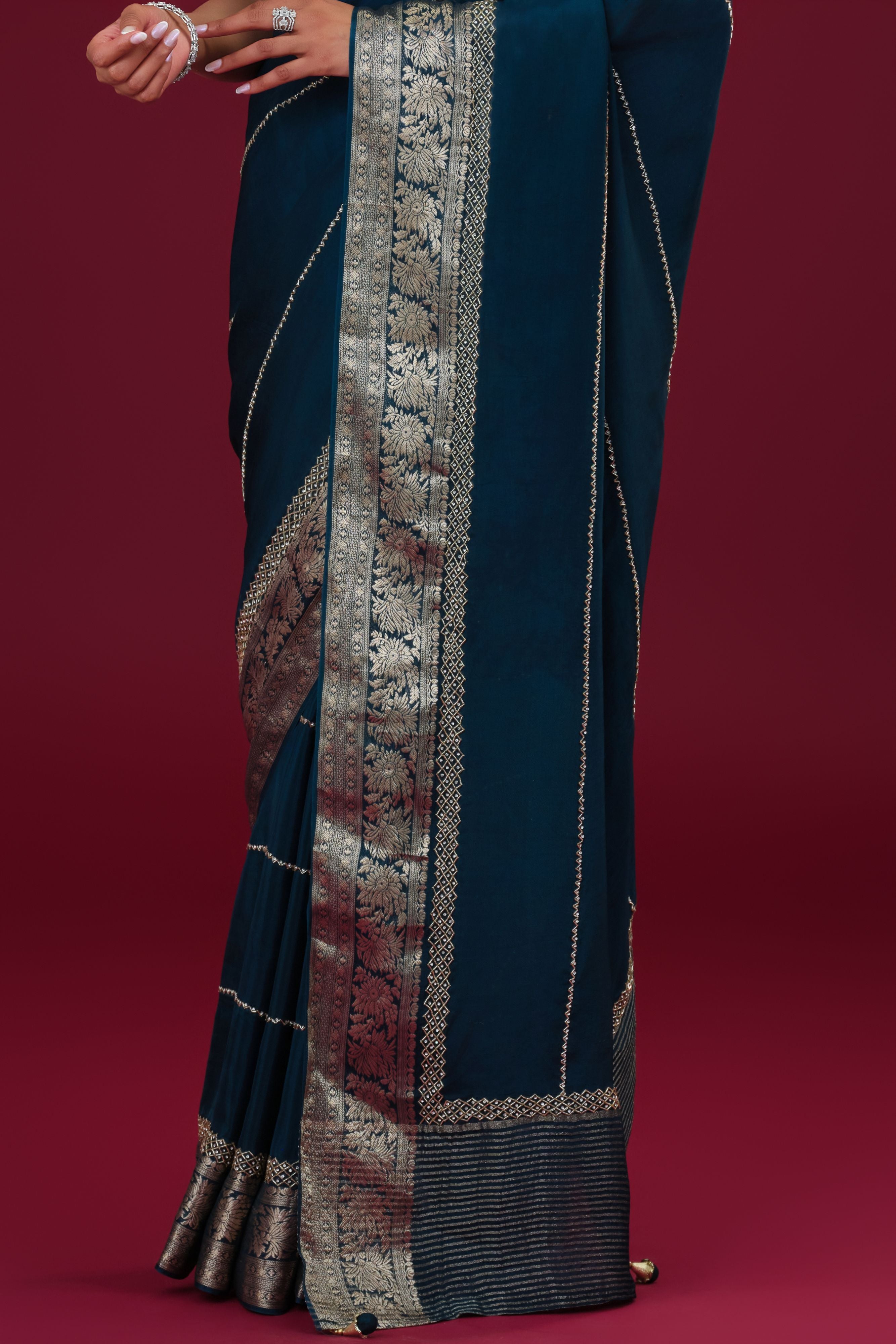 Blue Embroidered Cosmo Silk Saree