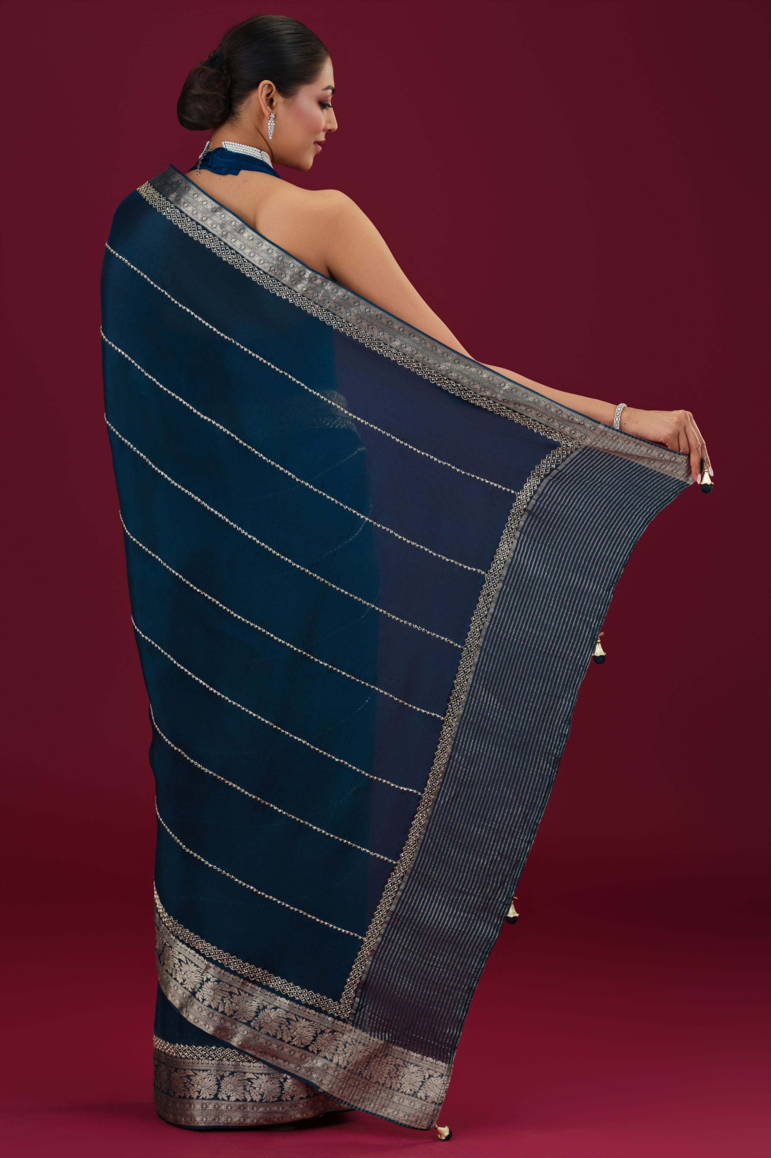 Blue Embroidered Cosmo Silk Saree
