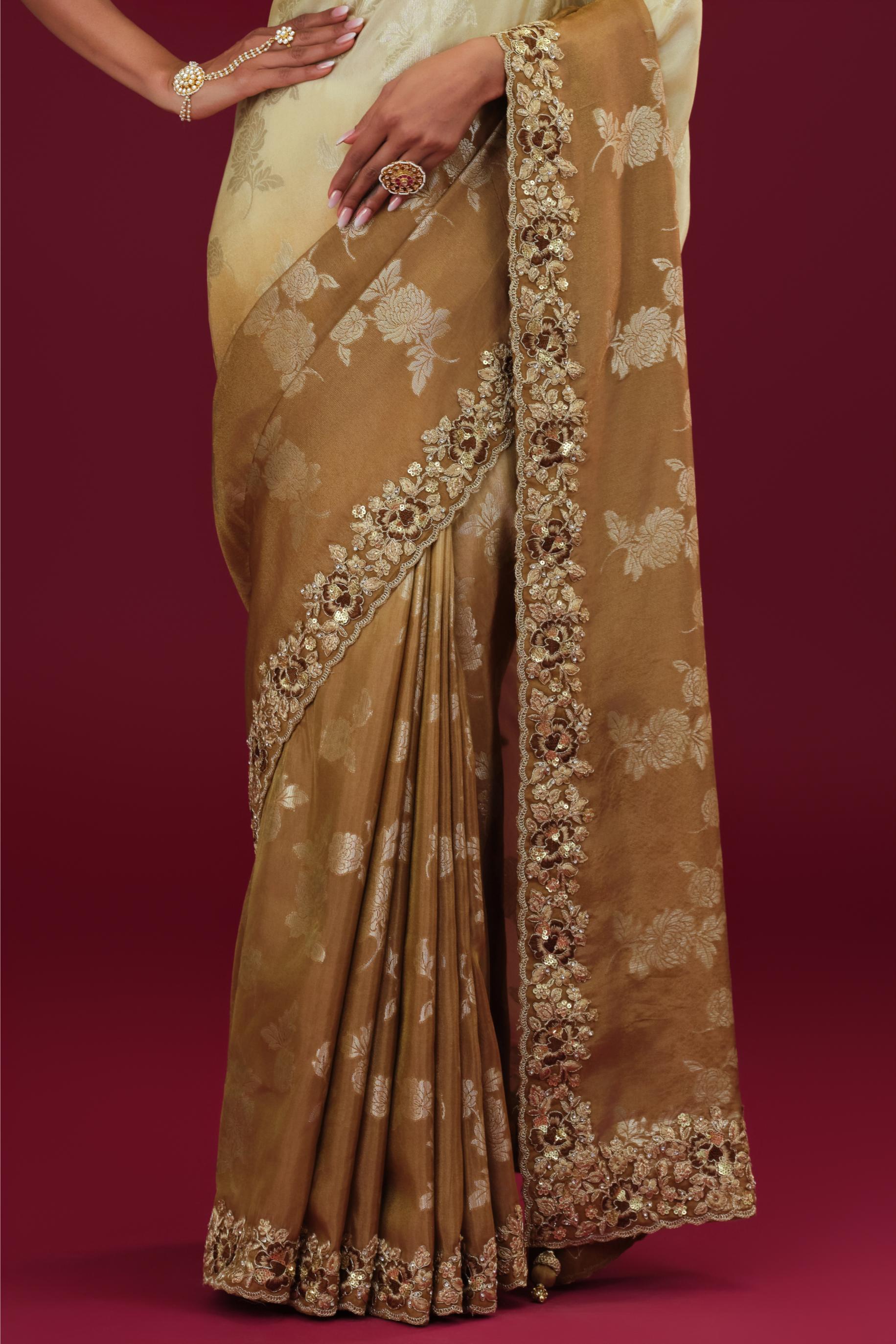 Brown Ombre-Dyed Cosmo Tissue Silk Saree