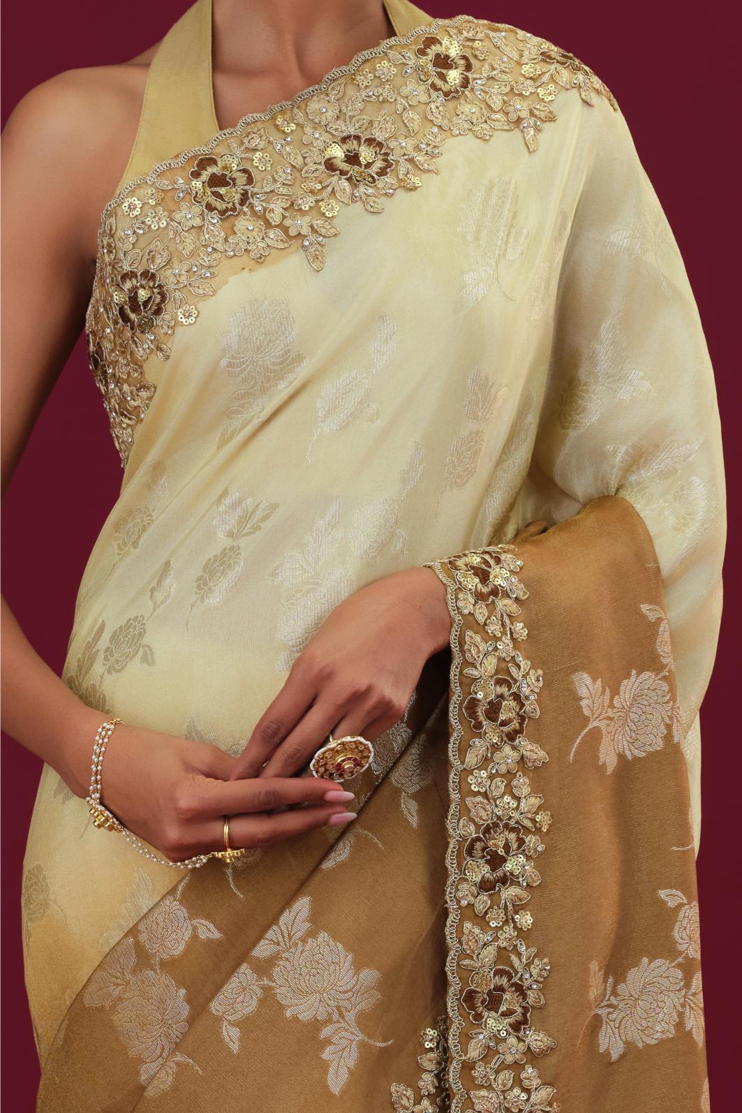 Brown Ombre-Dyed Cosmo Tissue Silk Saree