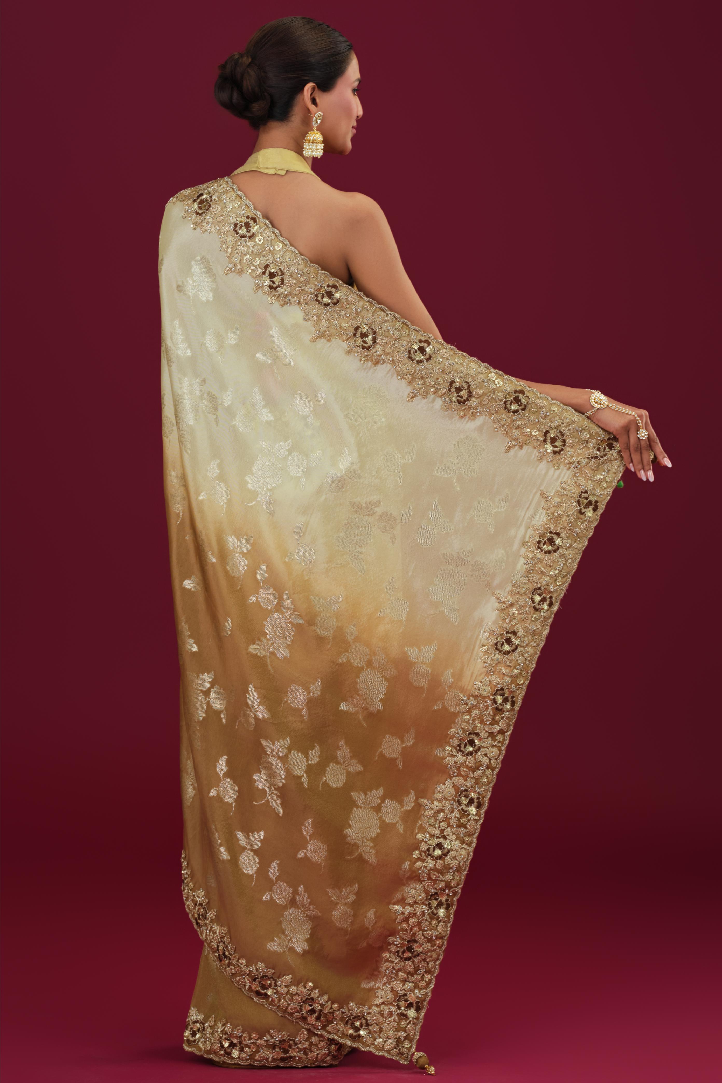 Brown Ombre-Dyed Cosmo Tissue Silk Saree