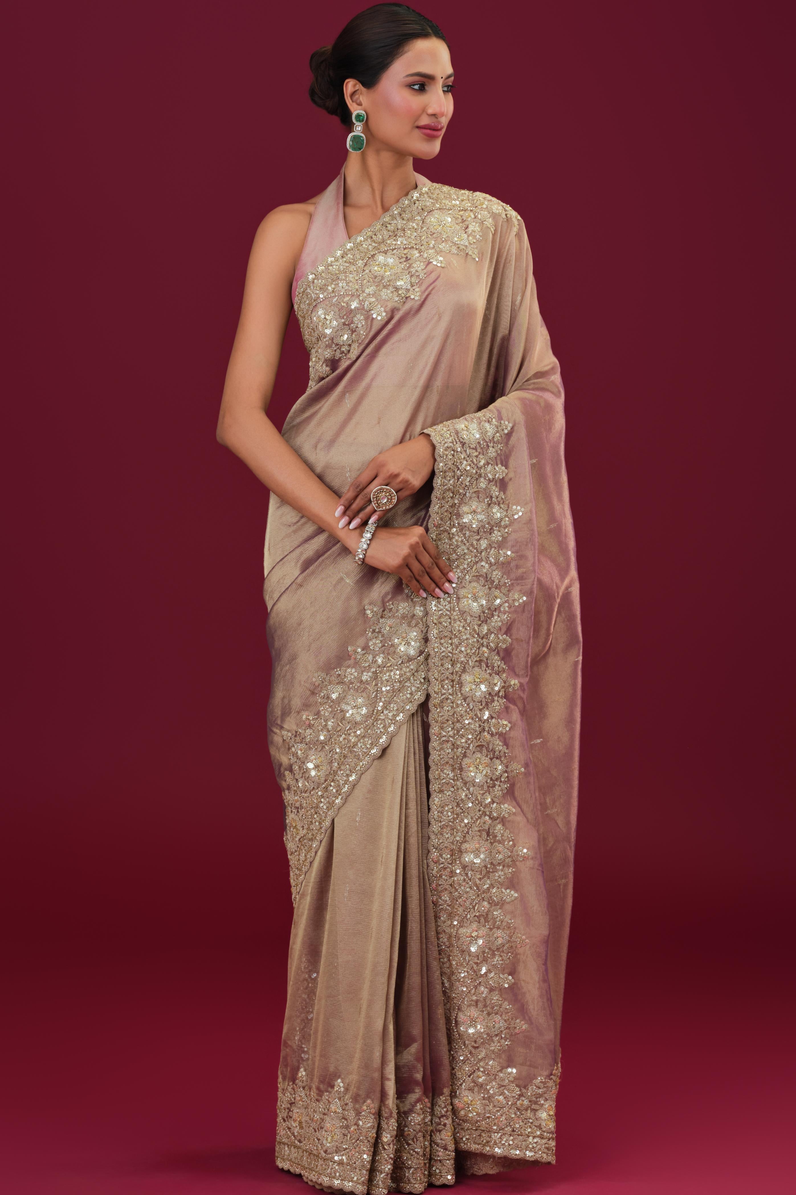 Rose Gold Banarasi Tissue Silk Saree