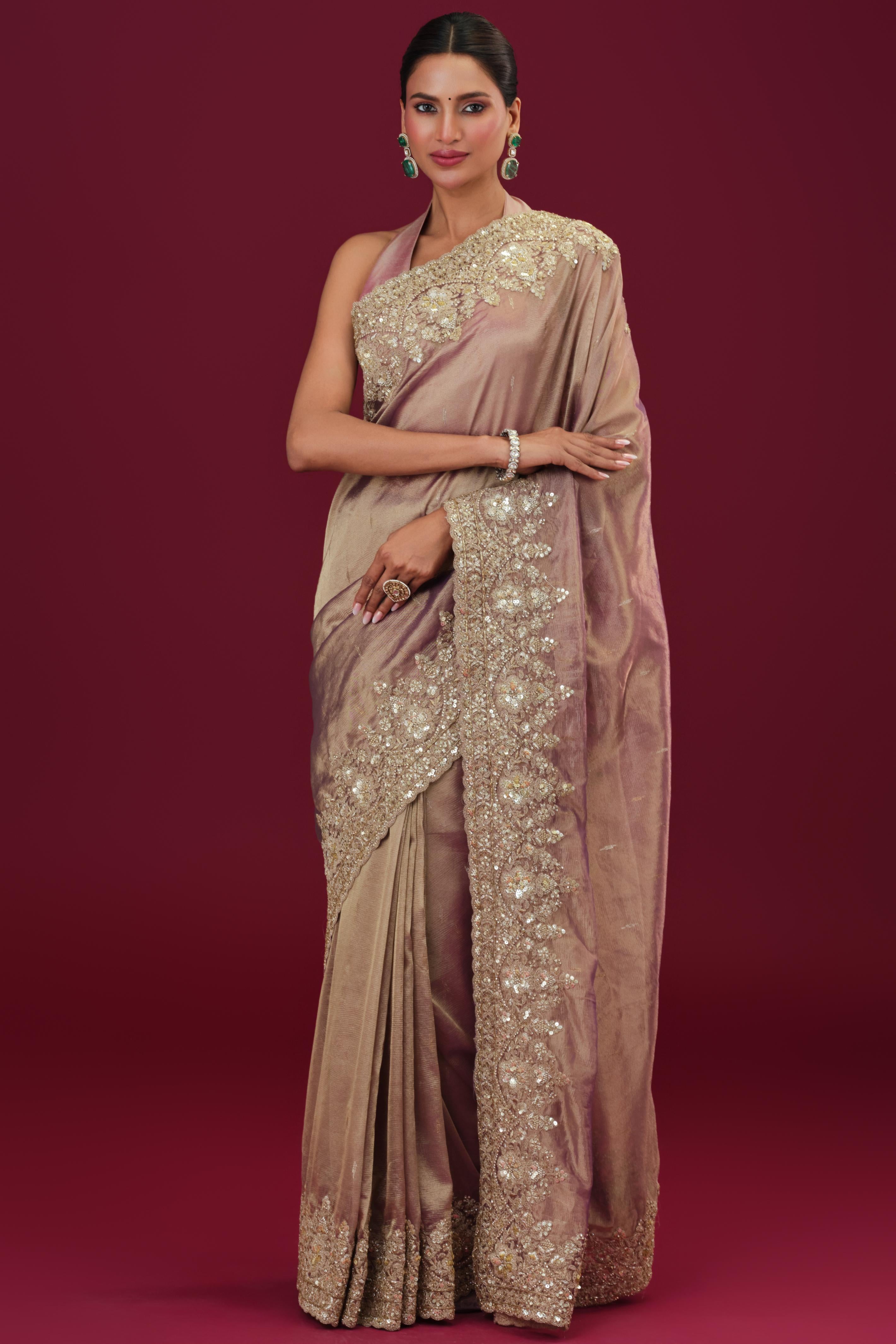 Rose Gold Banarasi Tissue Silk Saree
