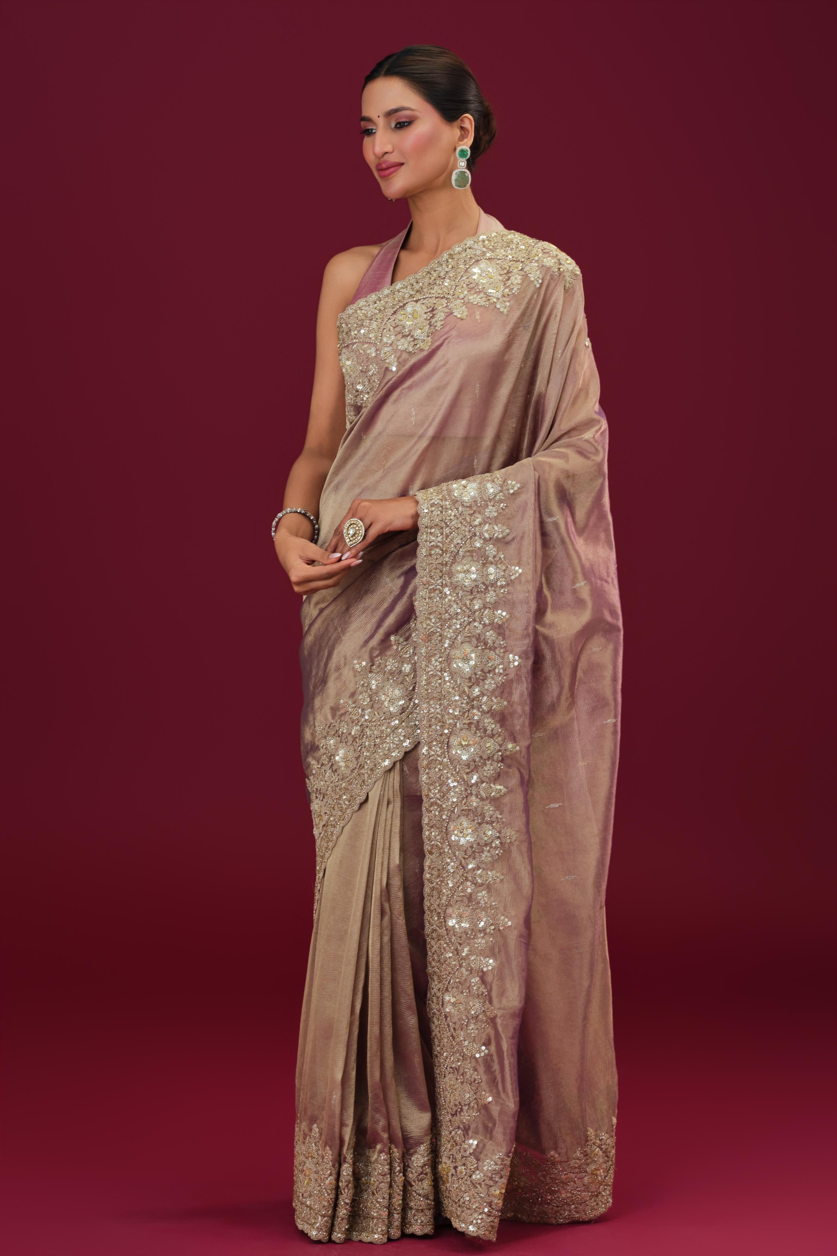 Rose Gold Banarasi Tissue Silk Saree