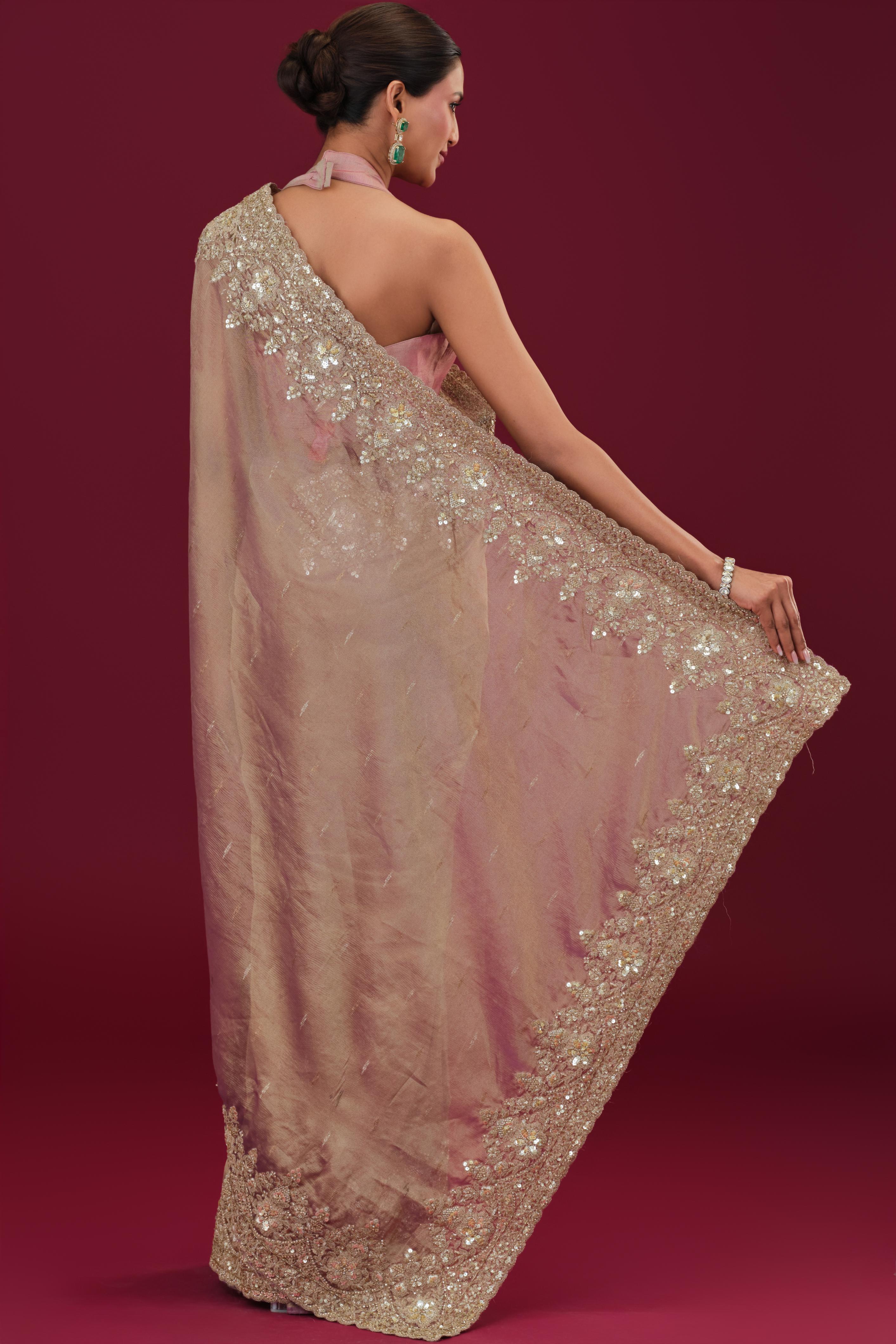 Rose Gold Banarasi Tissue Silk Saree