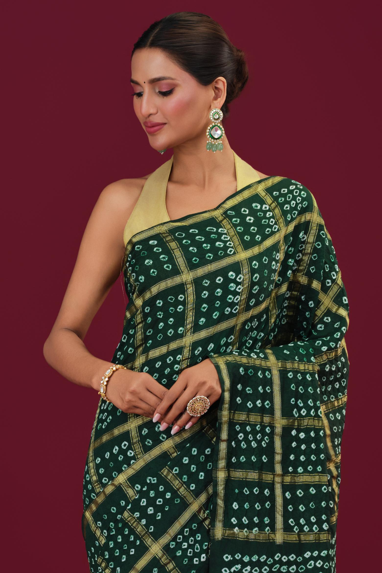 Green Bandhani Dola Silk Saree
