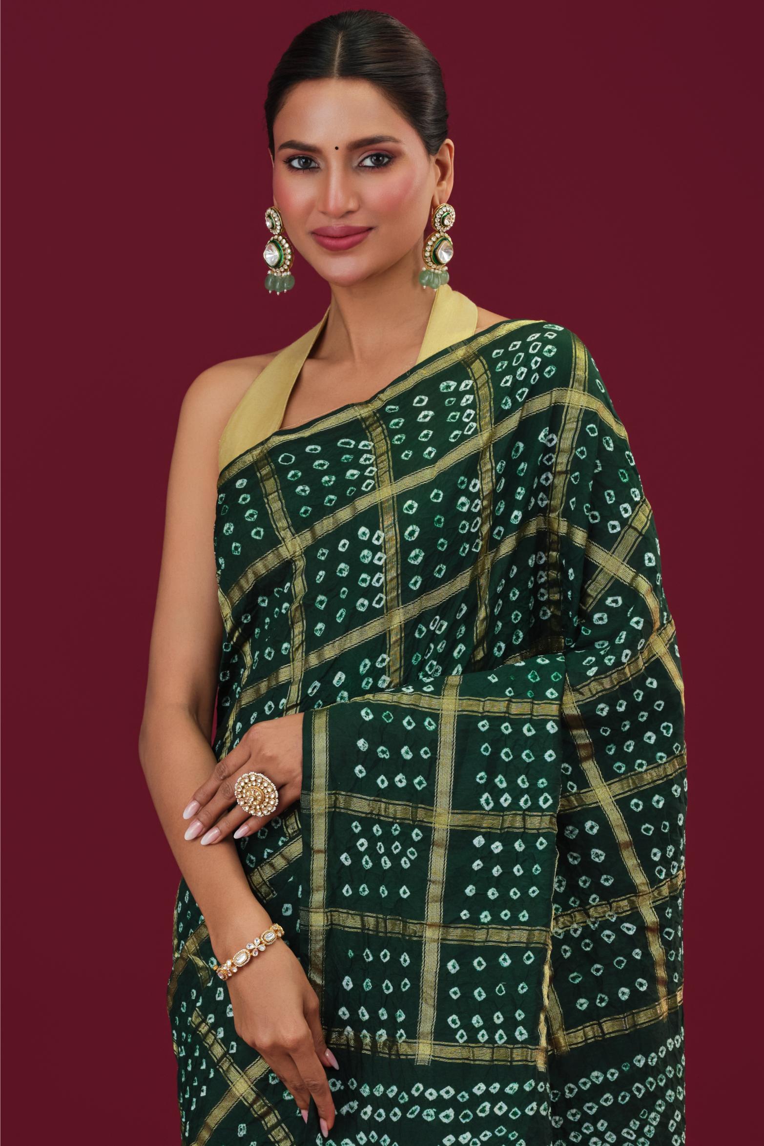 Green Bandhani Dola Silk Saree