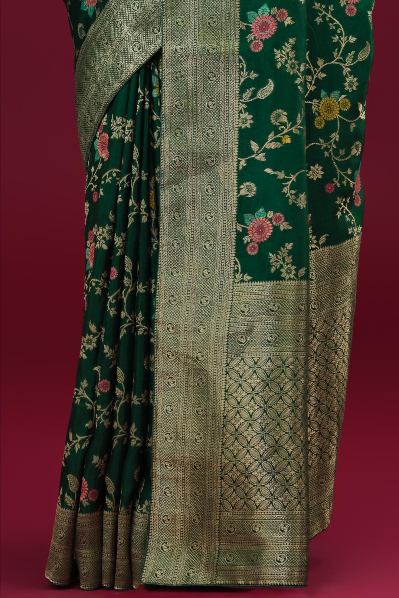 Green Embroidered Dola Silk Saree