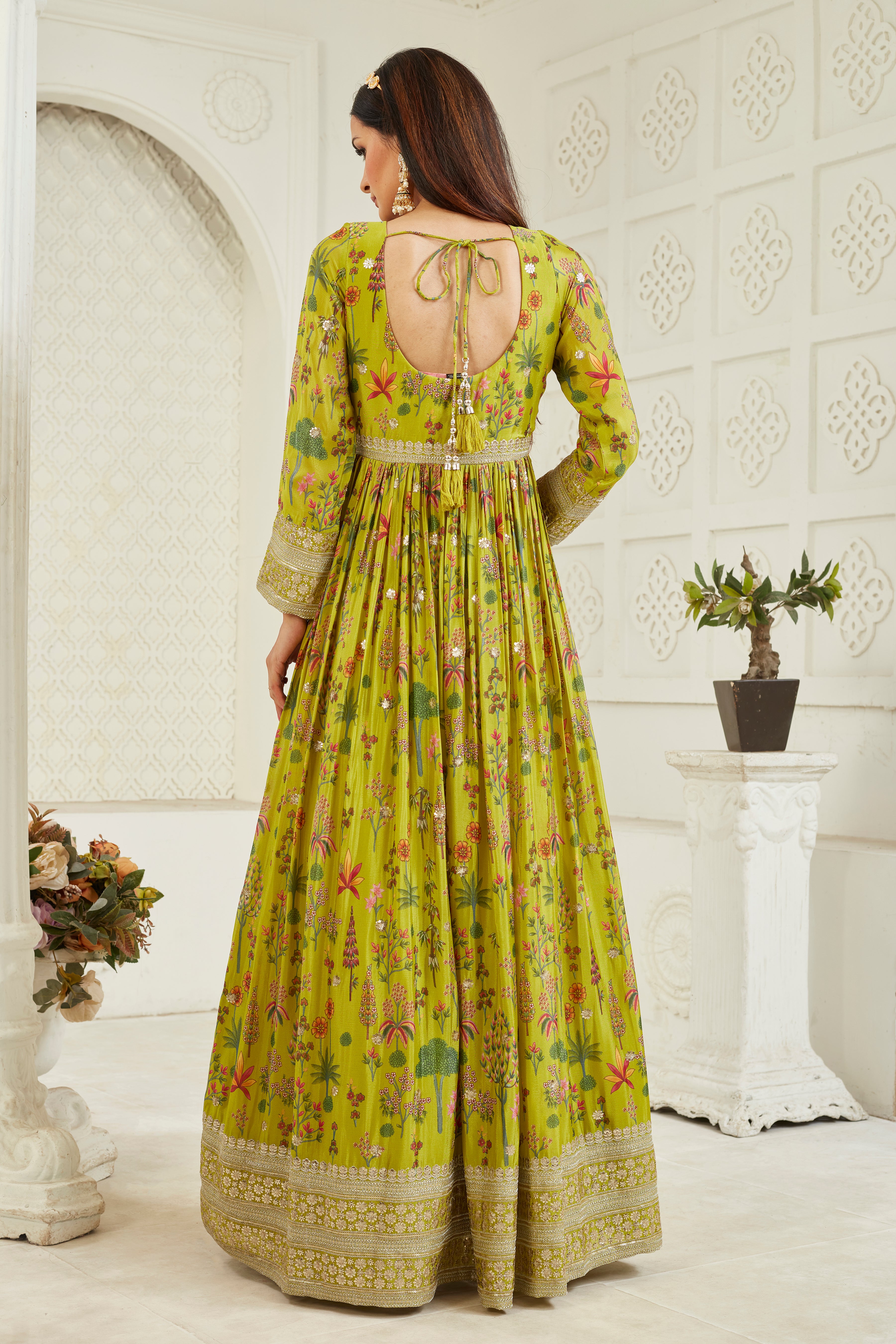 Green Embellished Georgette Silk Anarkali Set