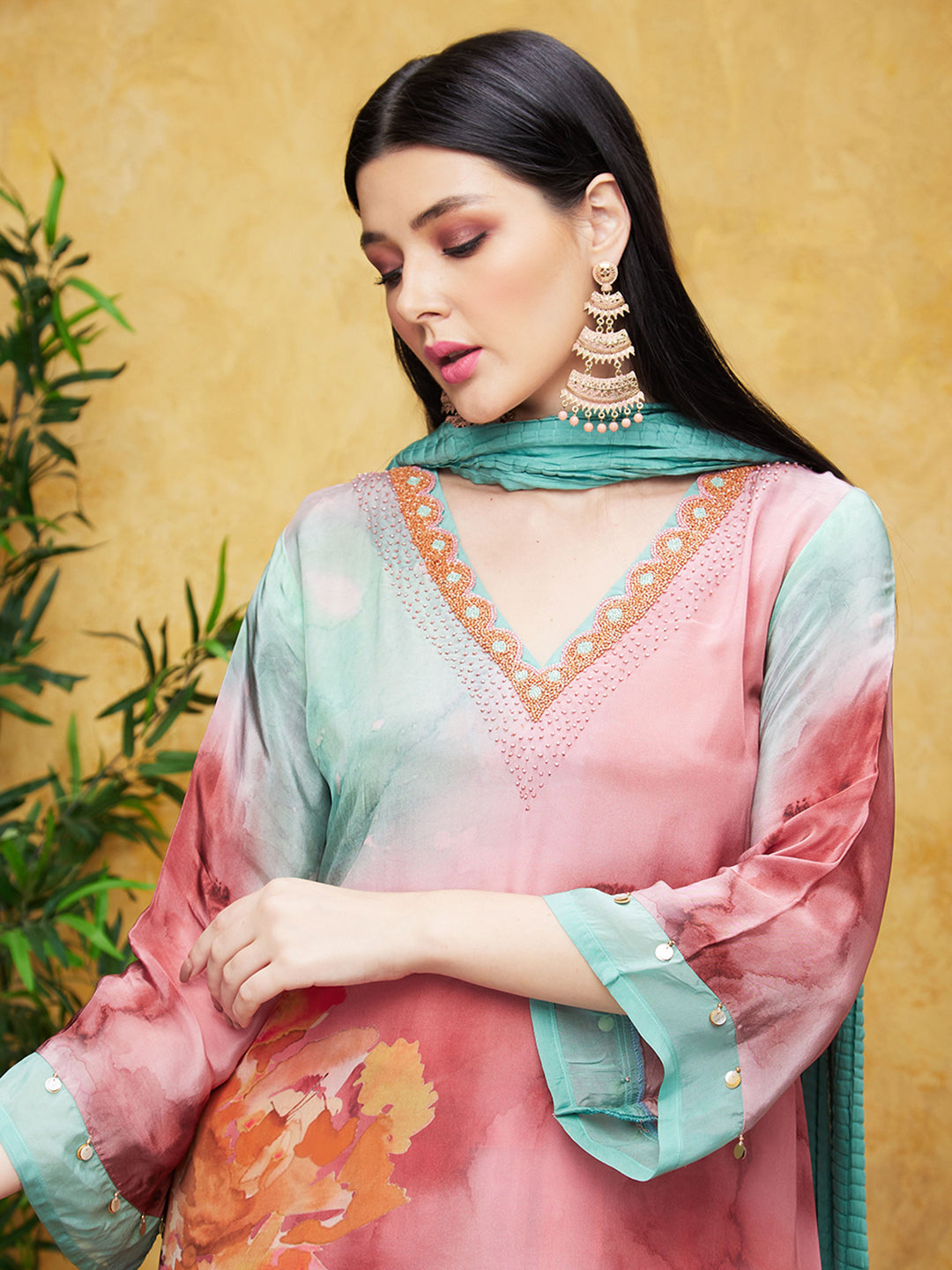 Rose Pink Digital Printed Premium Silk Palazzo Set