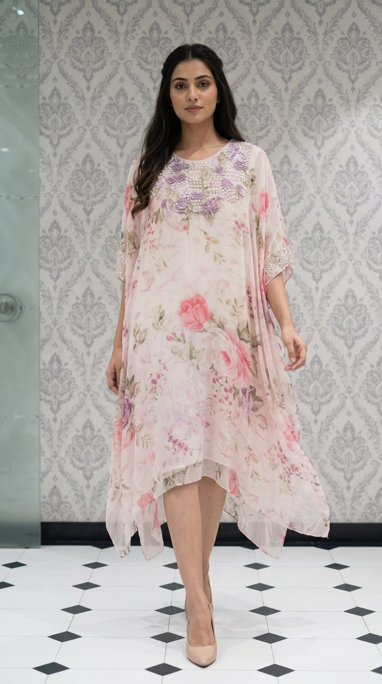 Blush Lilac Embellished Georgette Kaftan Tunic
