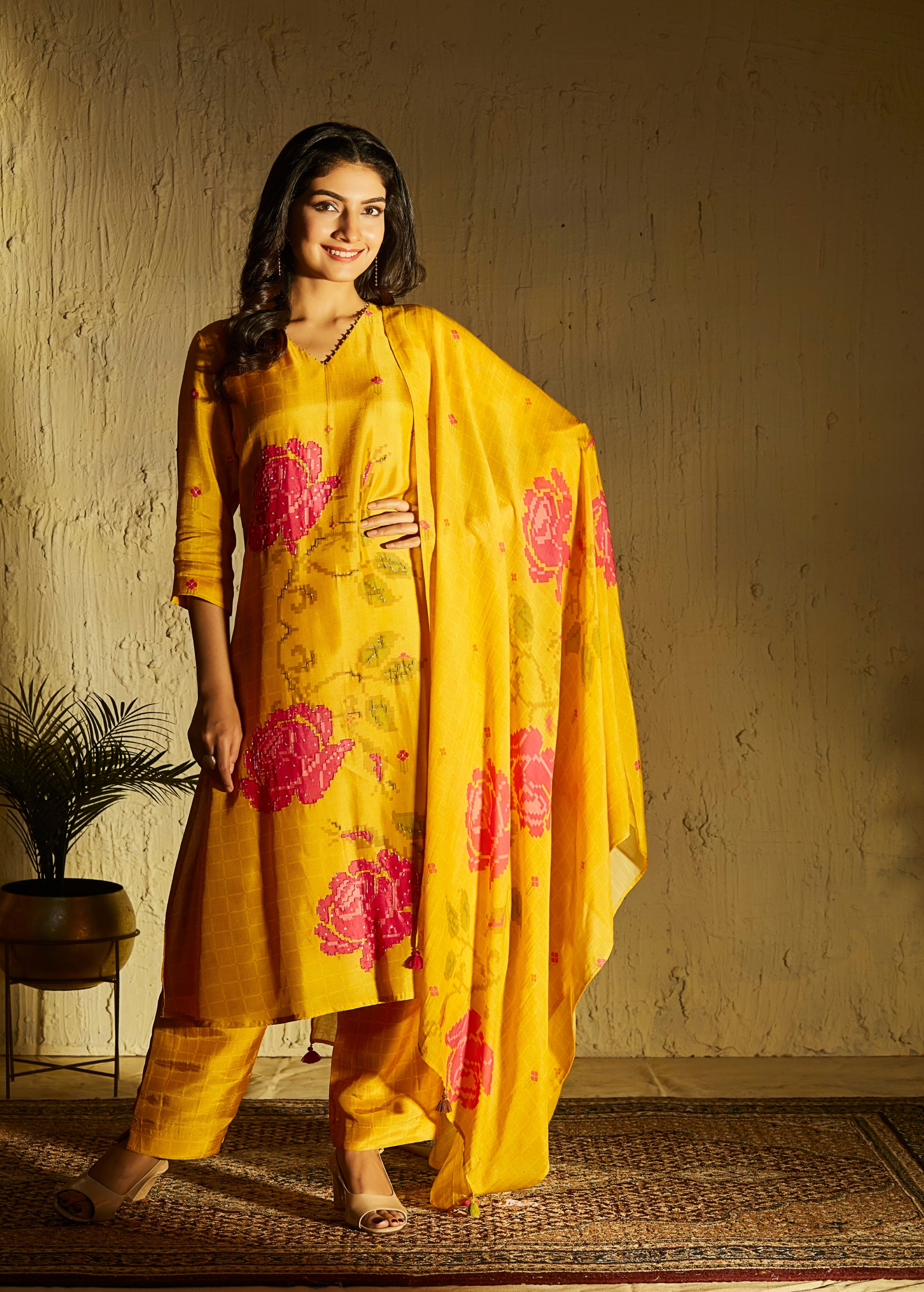 Marigold Printed Muslin Silk Pant Set