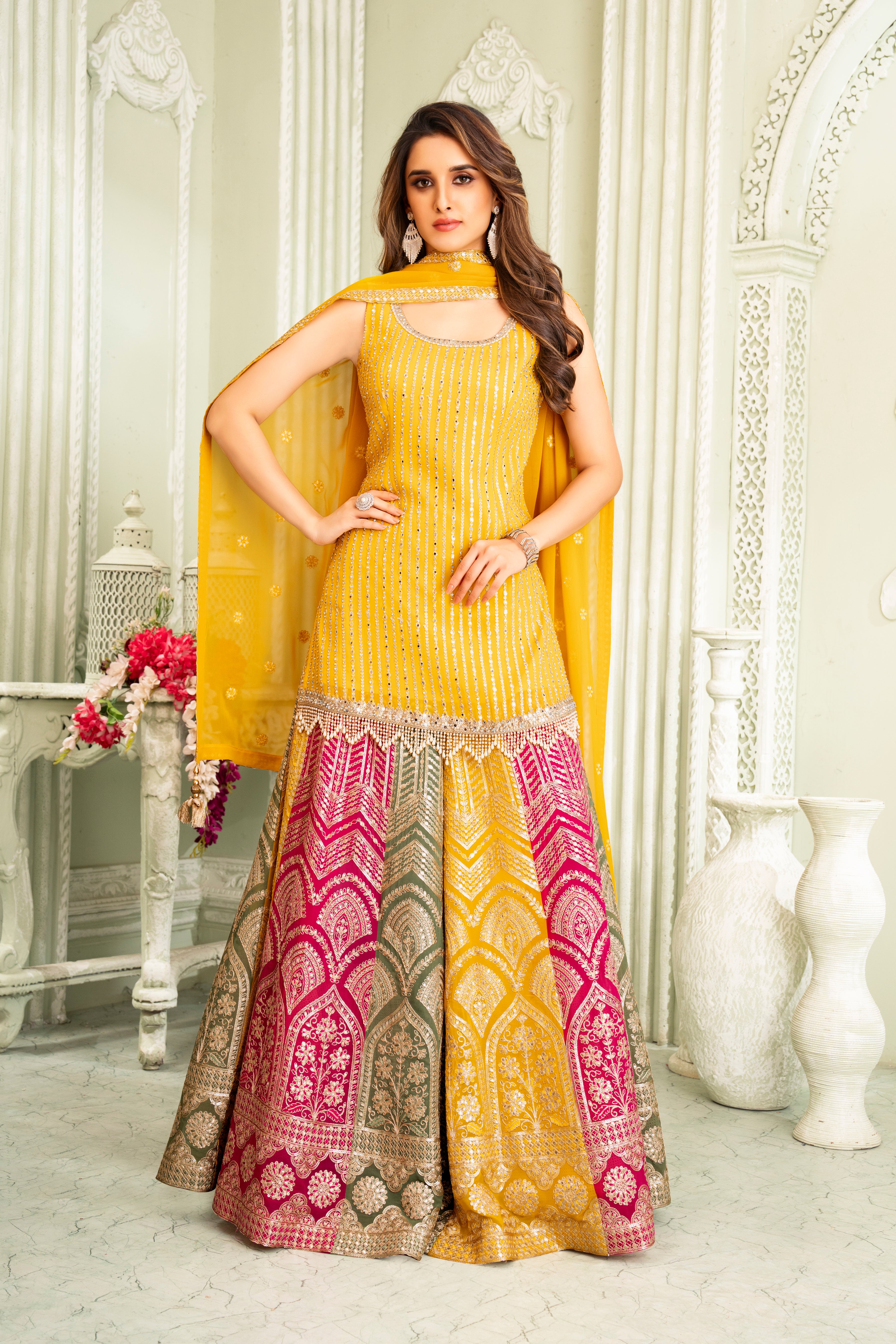 Yellow Handwork Tunic Palazzo Set
