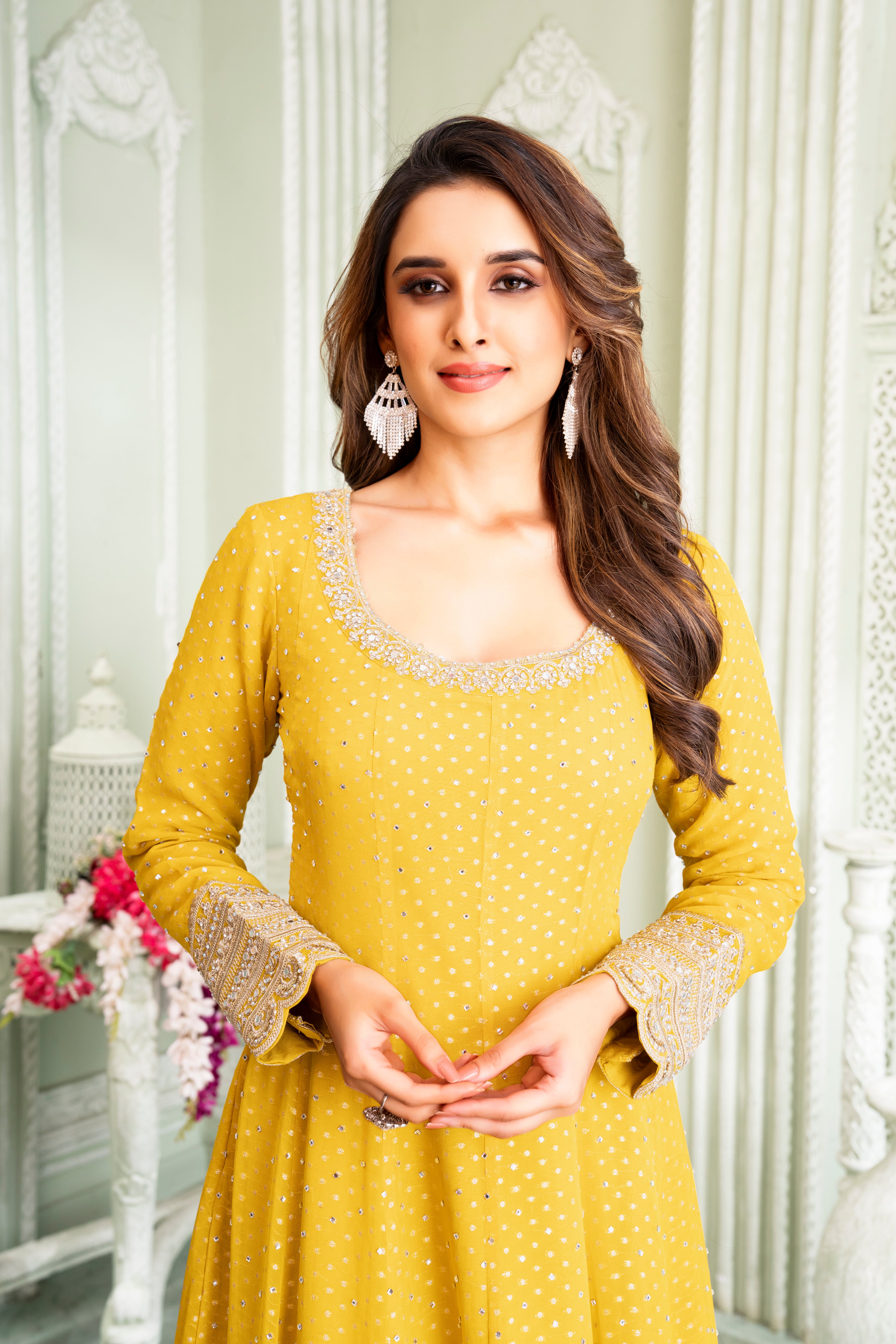 Yellow Embellished Anarkali Set