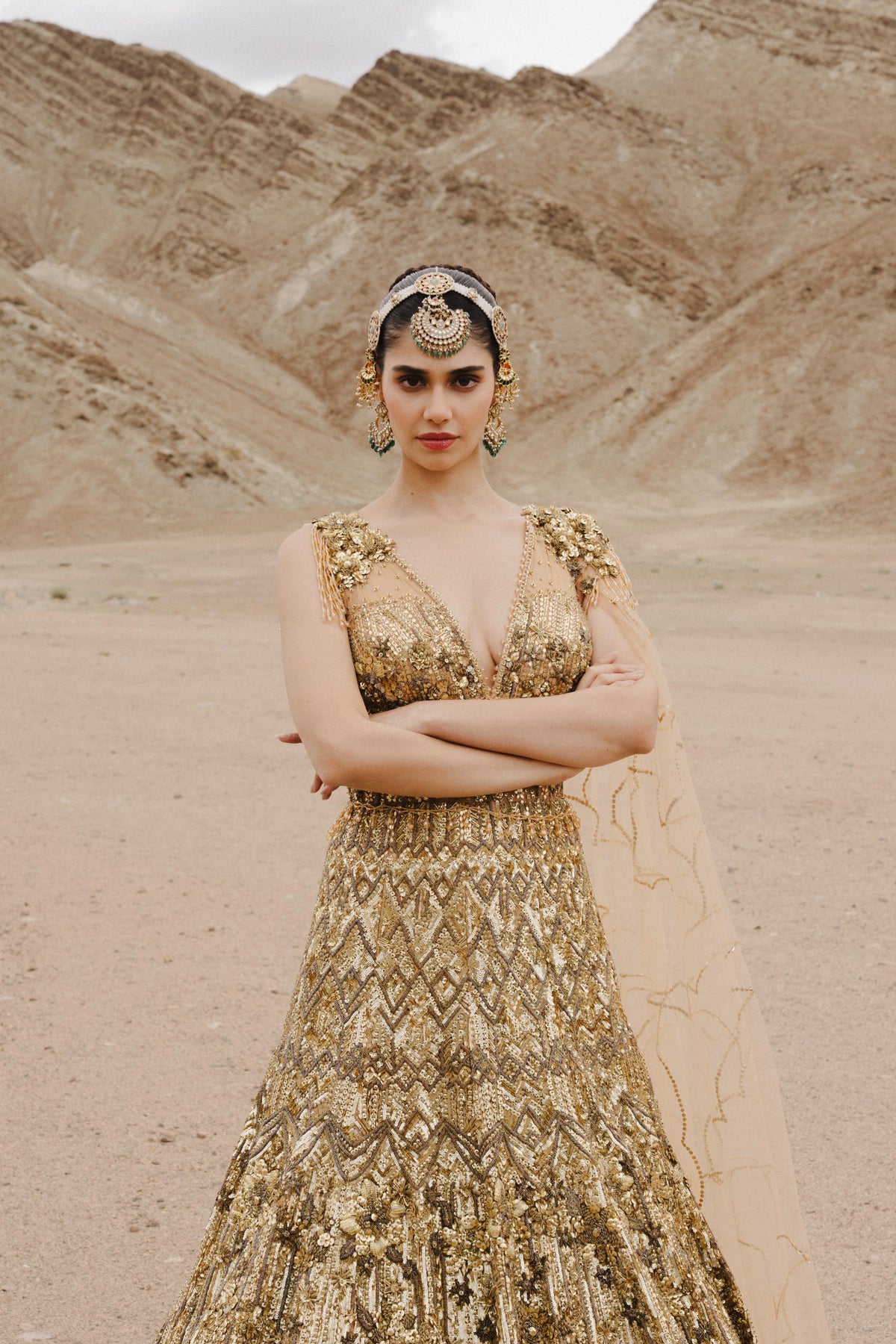Royal Metallic Gold Embellished Premium Net Gown