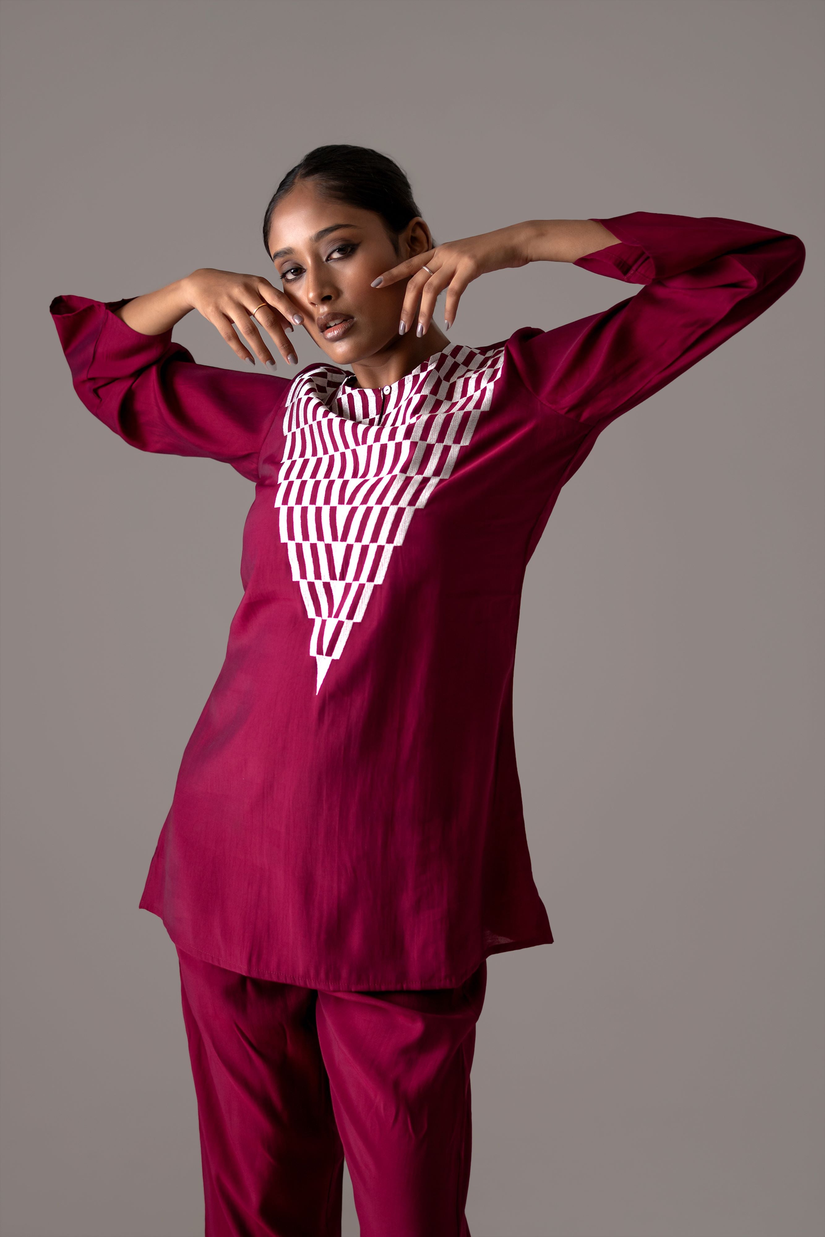 Crimson Chevron Handcrafted Co-Ord Set