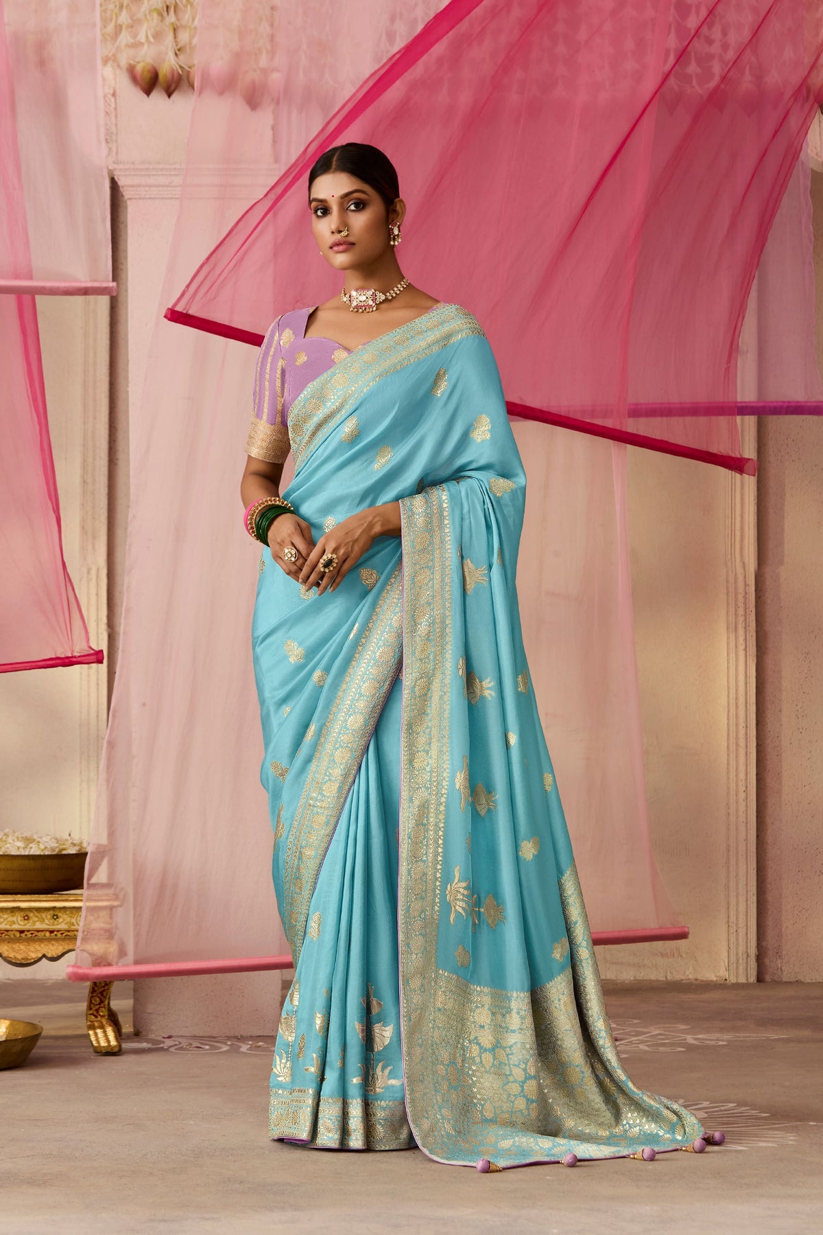 Light Blue Woven Dola Silk Saree