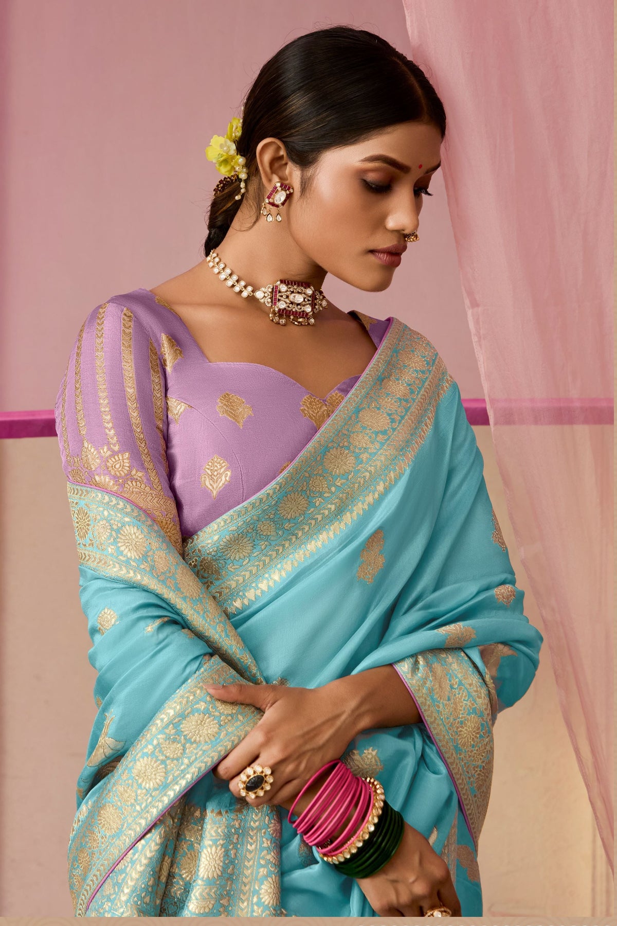 Light Blue Woven Dola Silk Saree