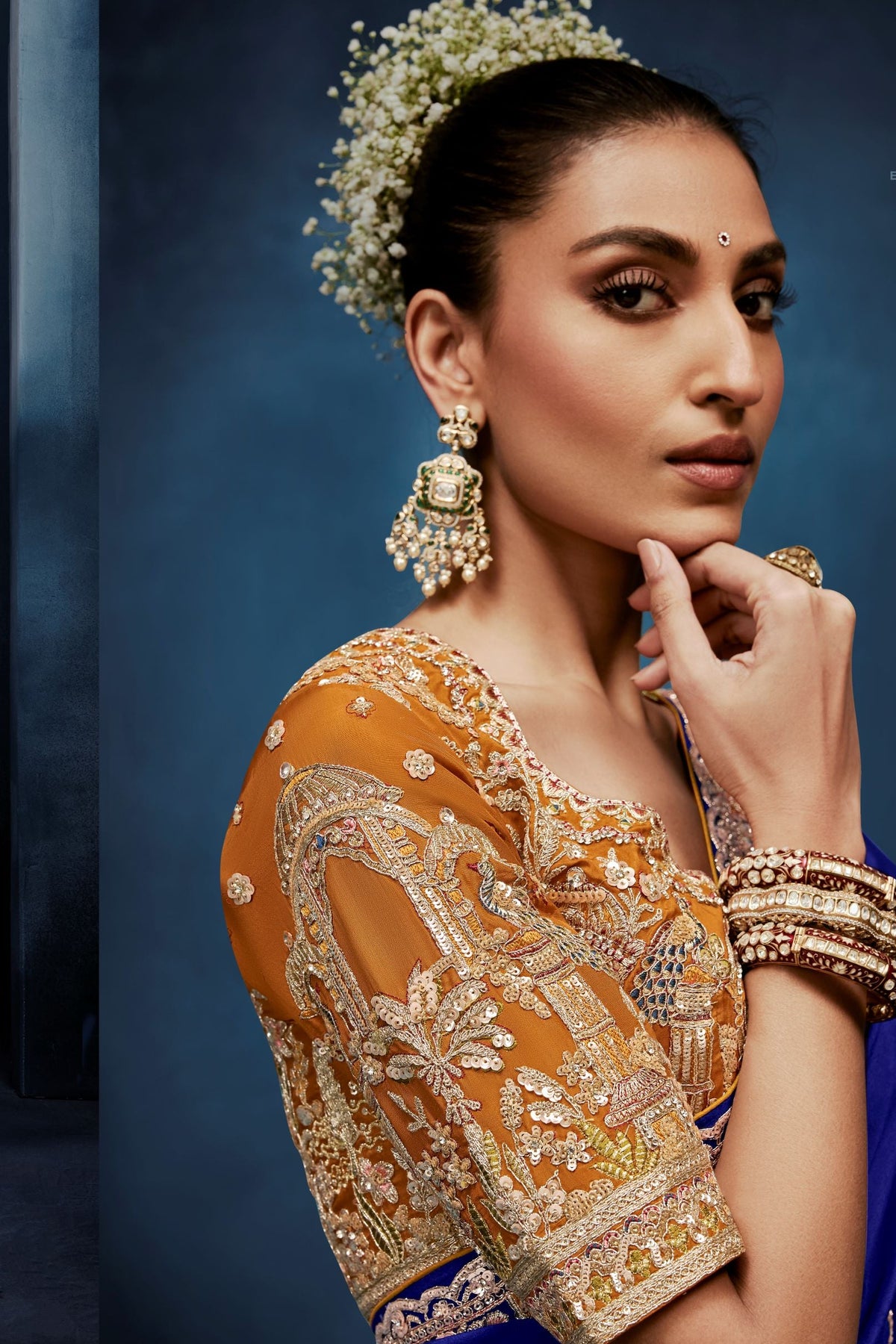 Royal Blue Embellished Crepe  Silk Saree