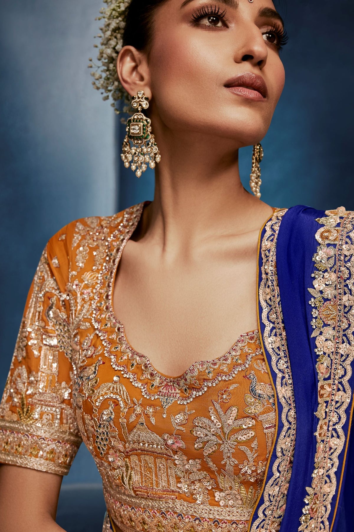 Royal Blue Embellished Crepe  Silk Saree