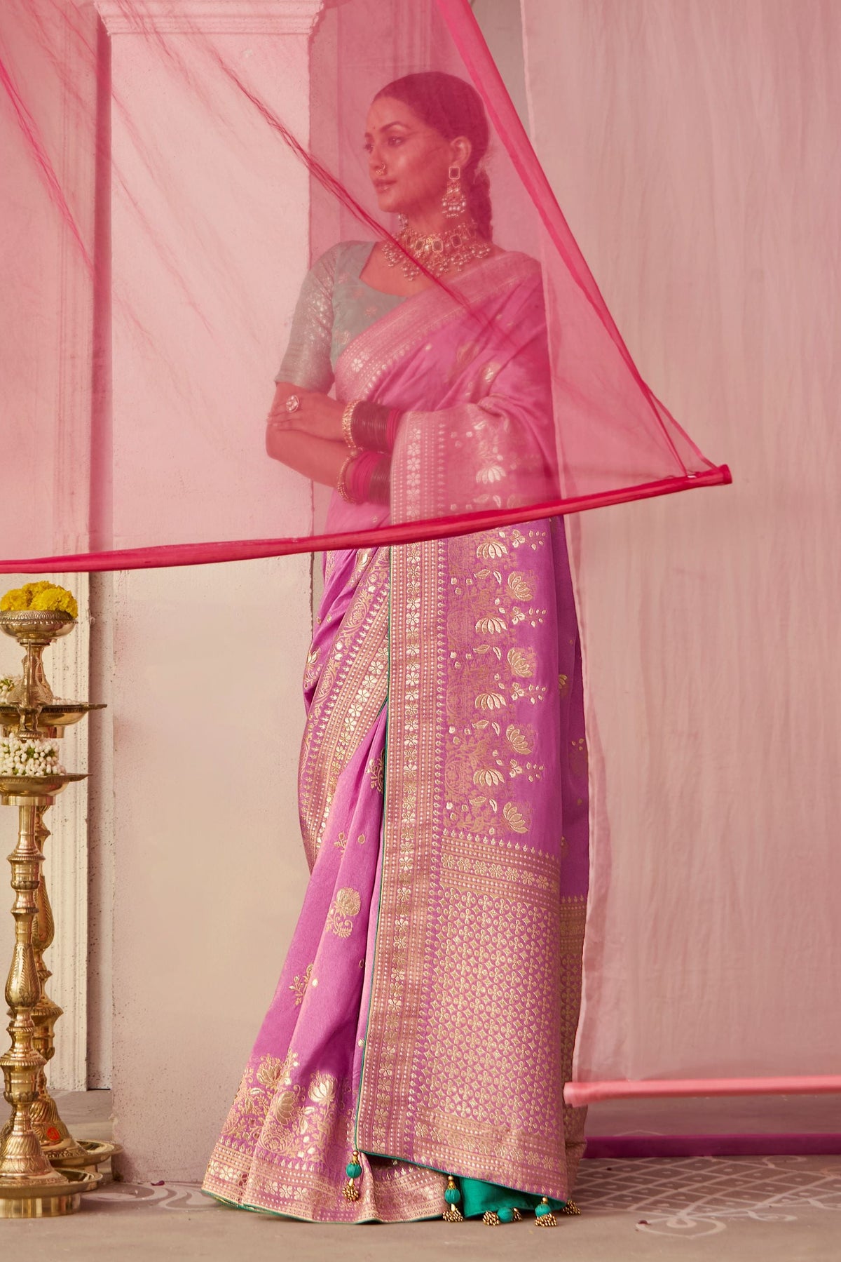 Soft Lilac Woven Dola Silk Saree
