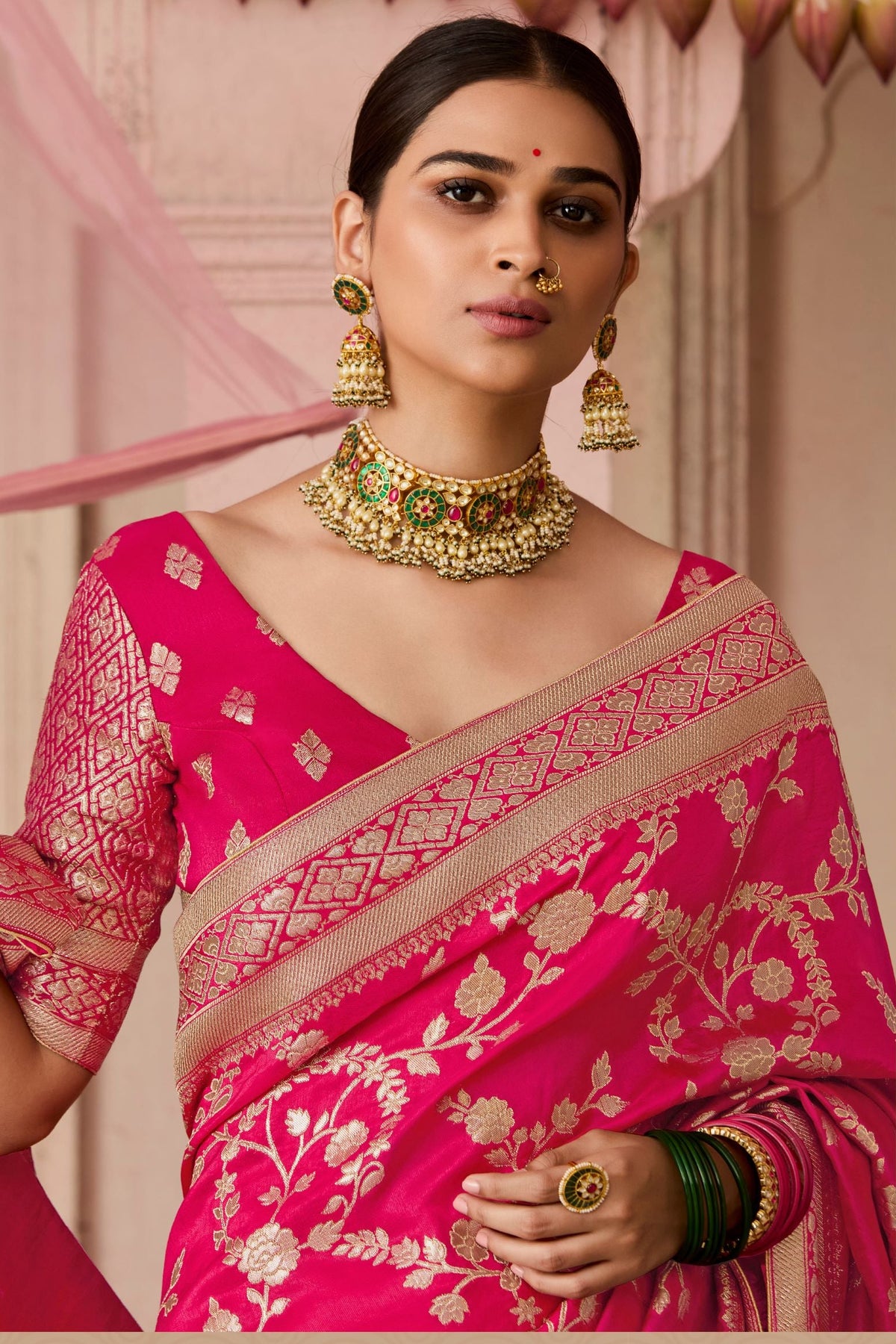 Rani Pink Woven Dola Silk Saree
