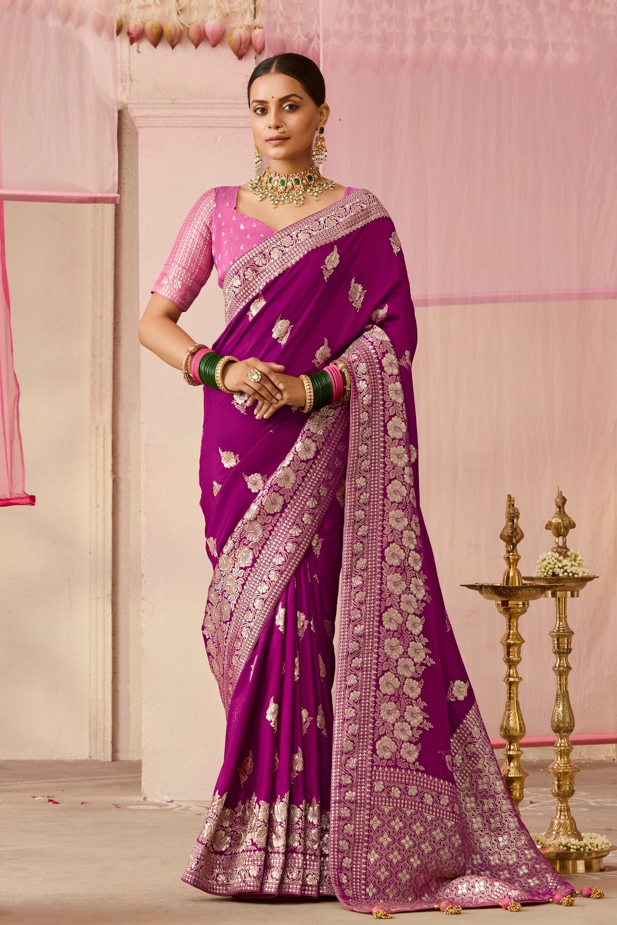 Magenta Purple Woven Dola Silk Saree