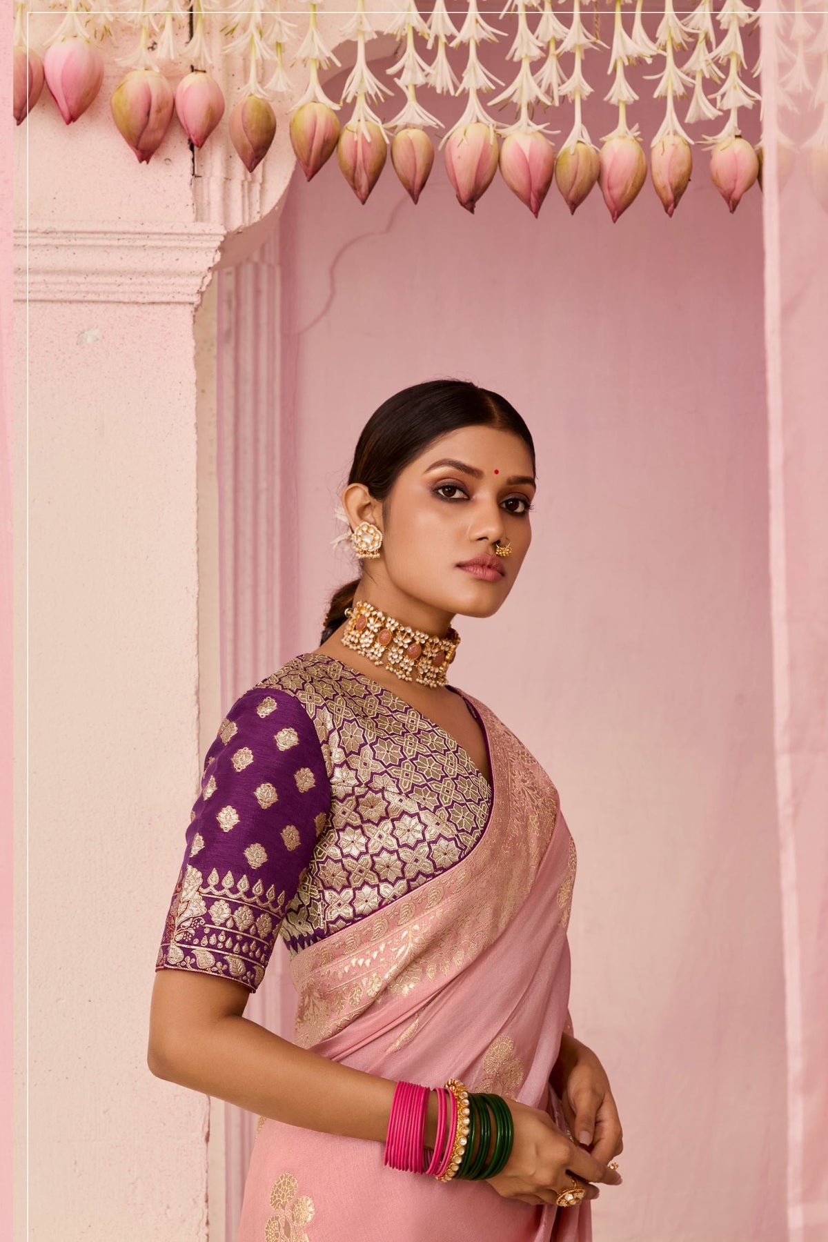 Blush Pink Woven Dola Silk Saree