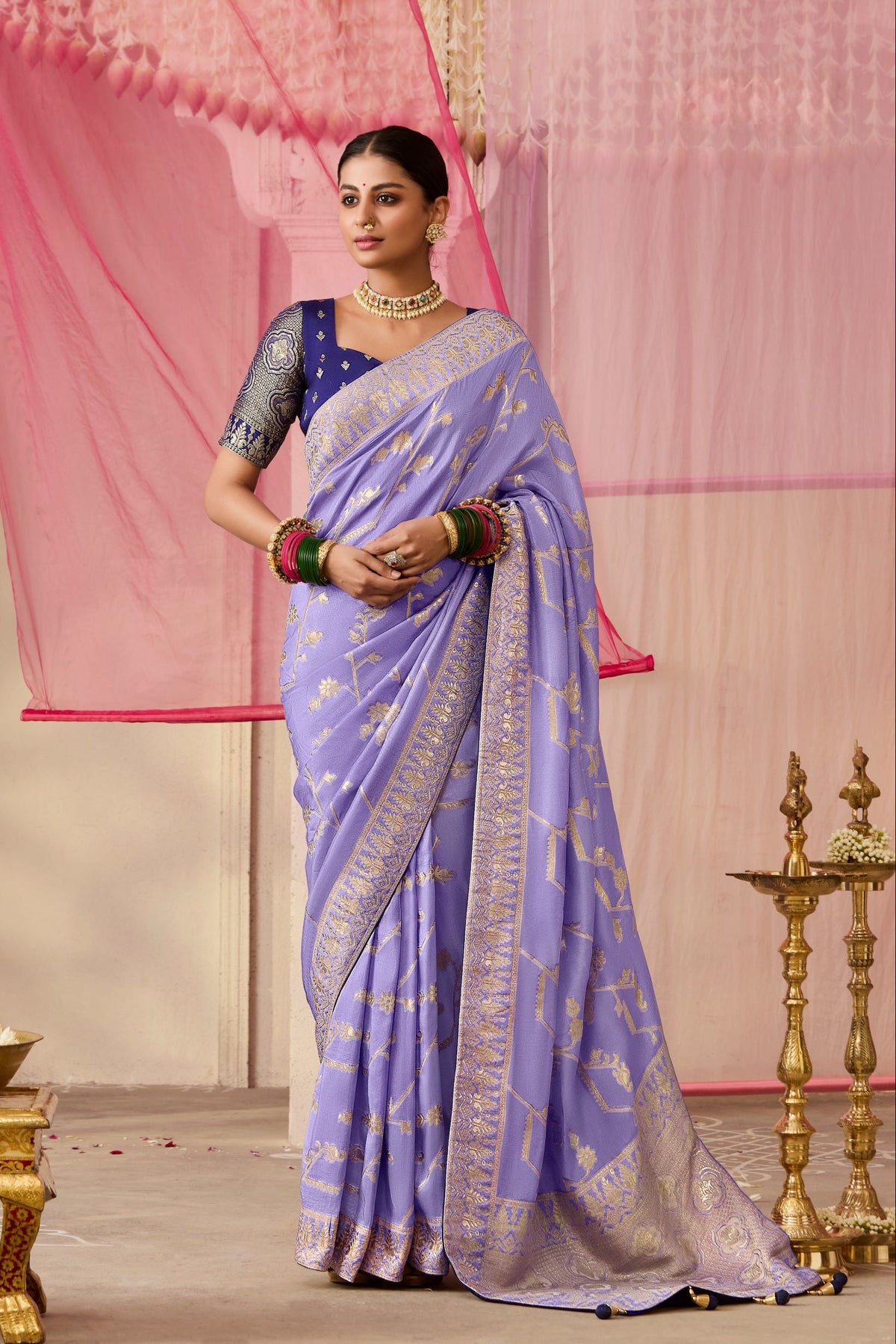 Lavender Woven Dola Silk Saree