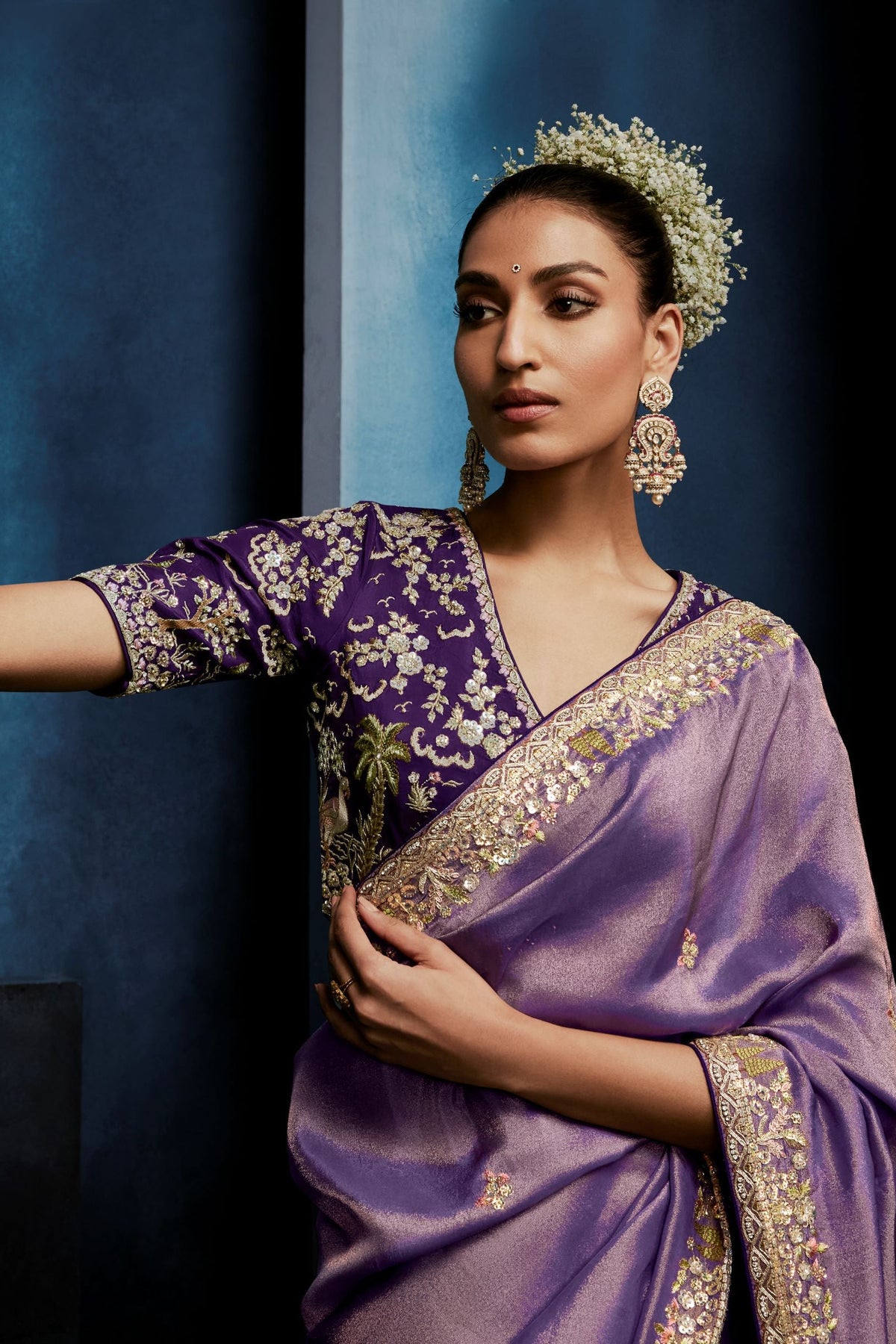 Wisteria Purple  Embellished Tissue Silk Saree
