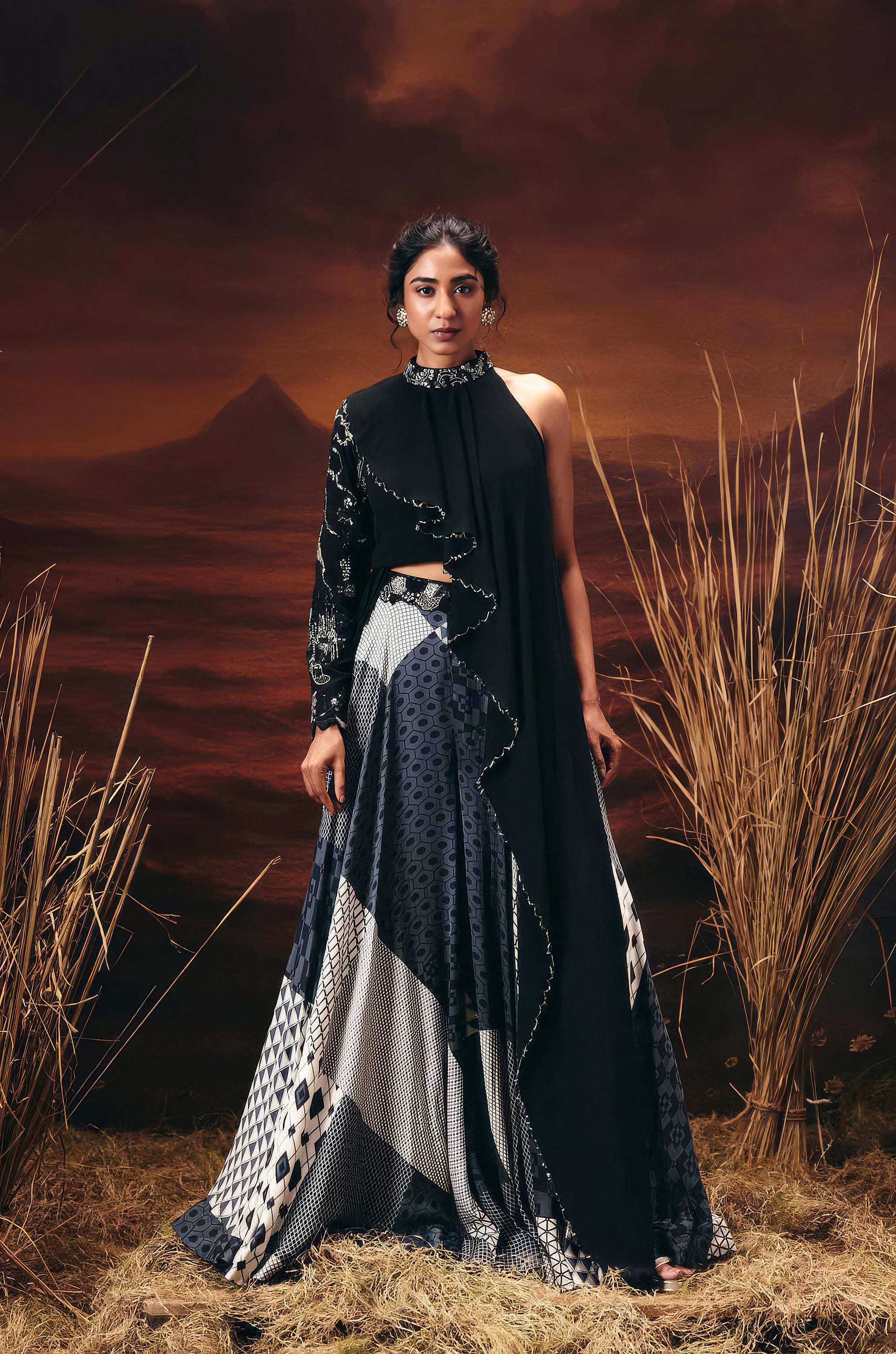 Twilight Black Embellished Georgette Silk Palazzo Set