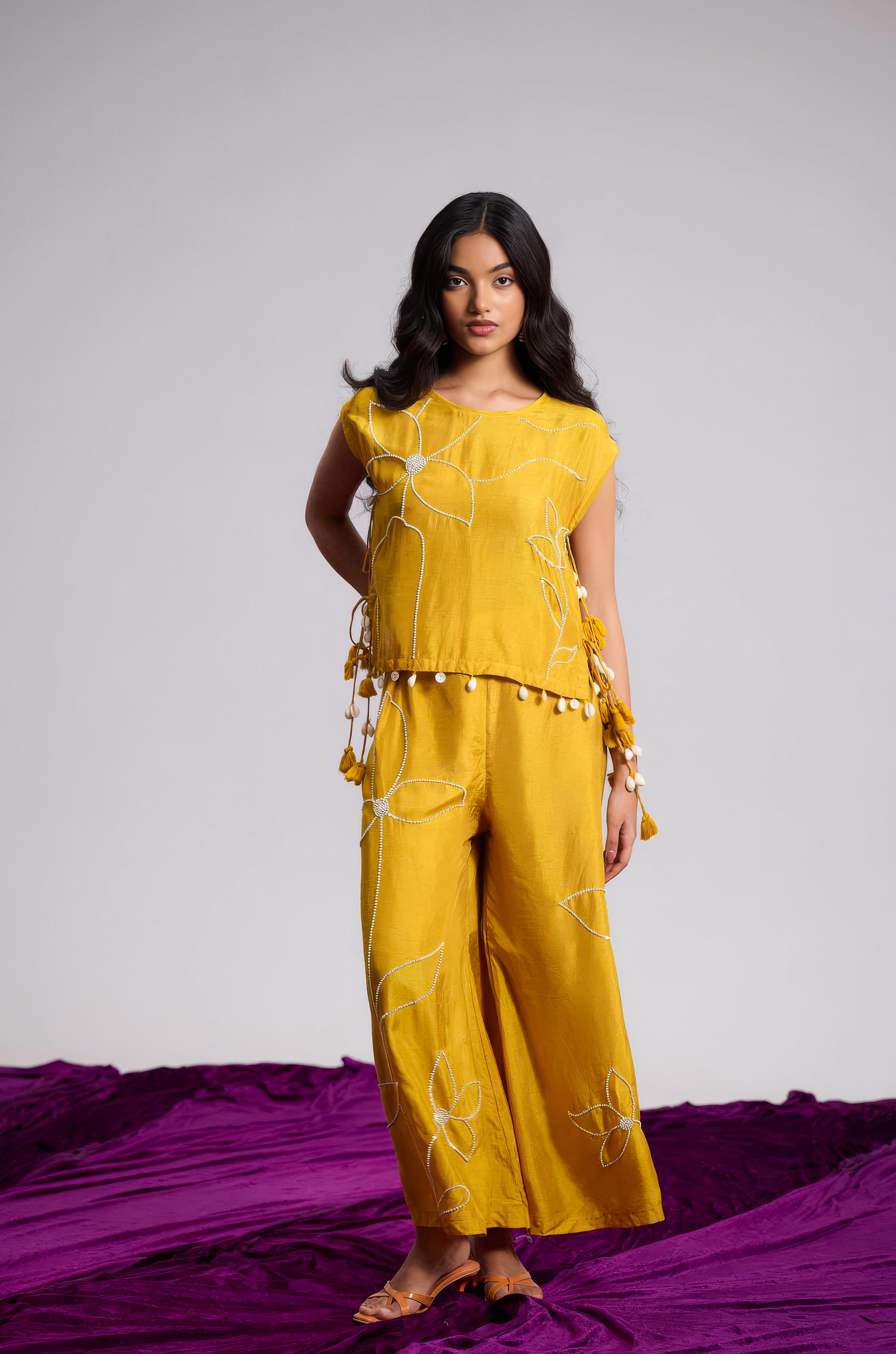 Tumeric Yellow Embellished Raw Silk Co-Ord Set