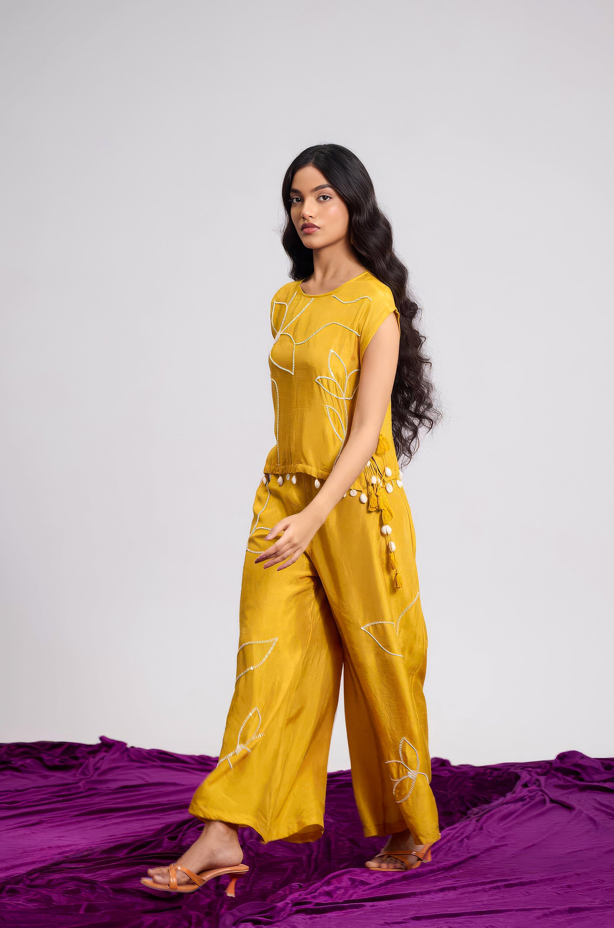 Tumeric Yellow Embellished Raw Silk Co-Ord Set