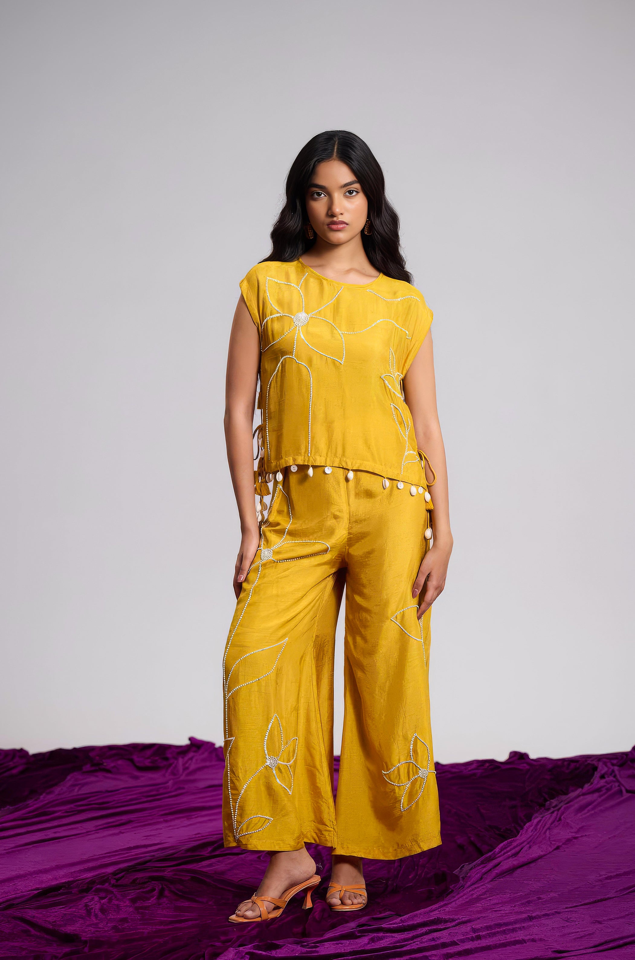 Tumeric Yellow Embellished Raw Silk Co-Ord Set