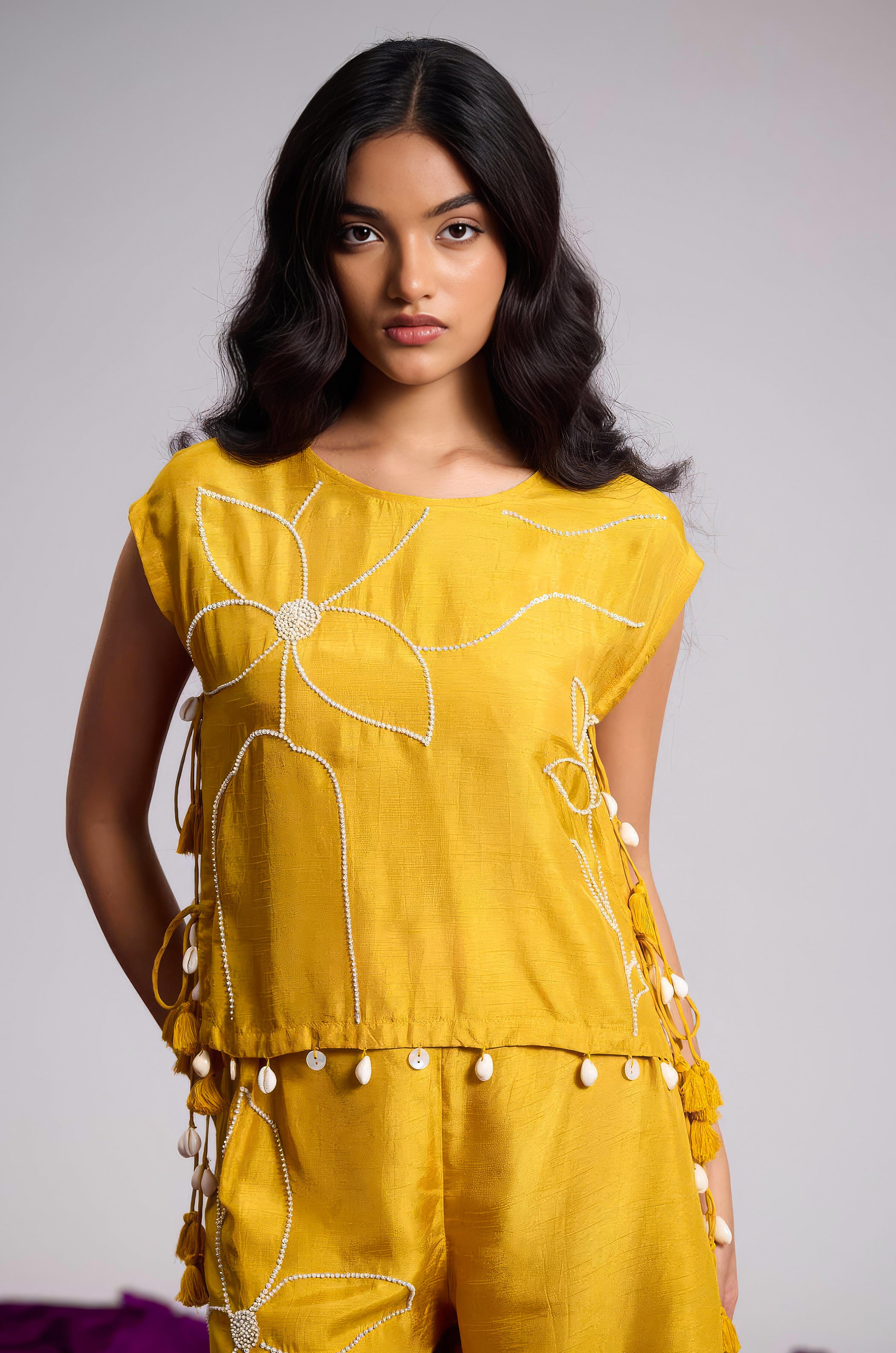 Tumeric Yellow Embellished Raw Silk Co-Ord Set