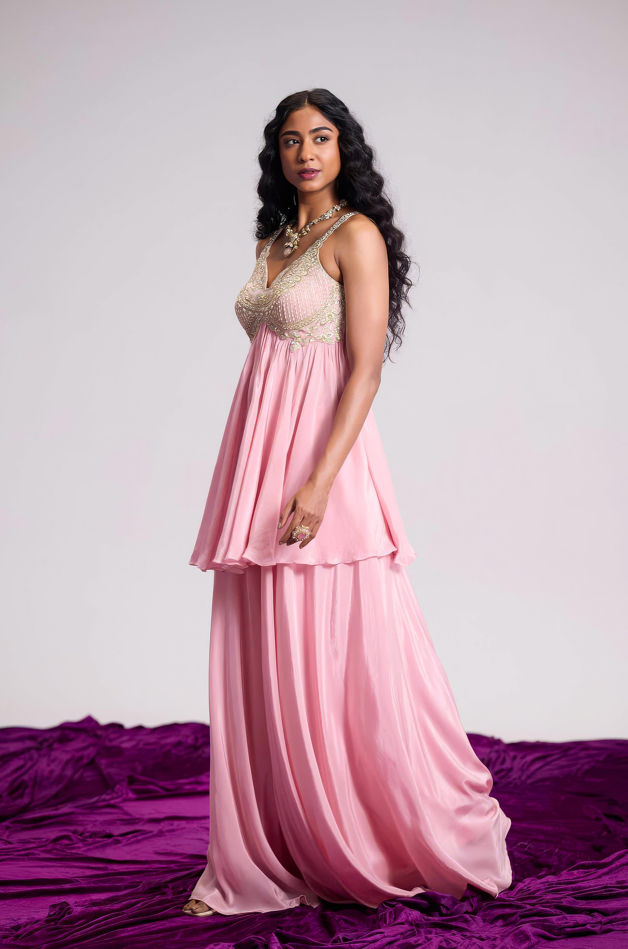 Petal Pink Embellished Satin Silk palazzo Set
