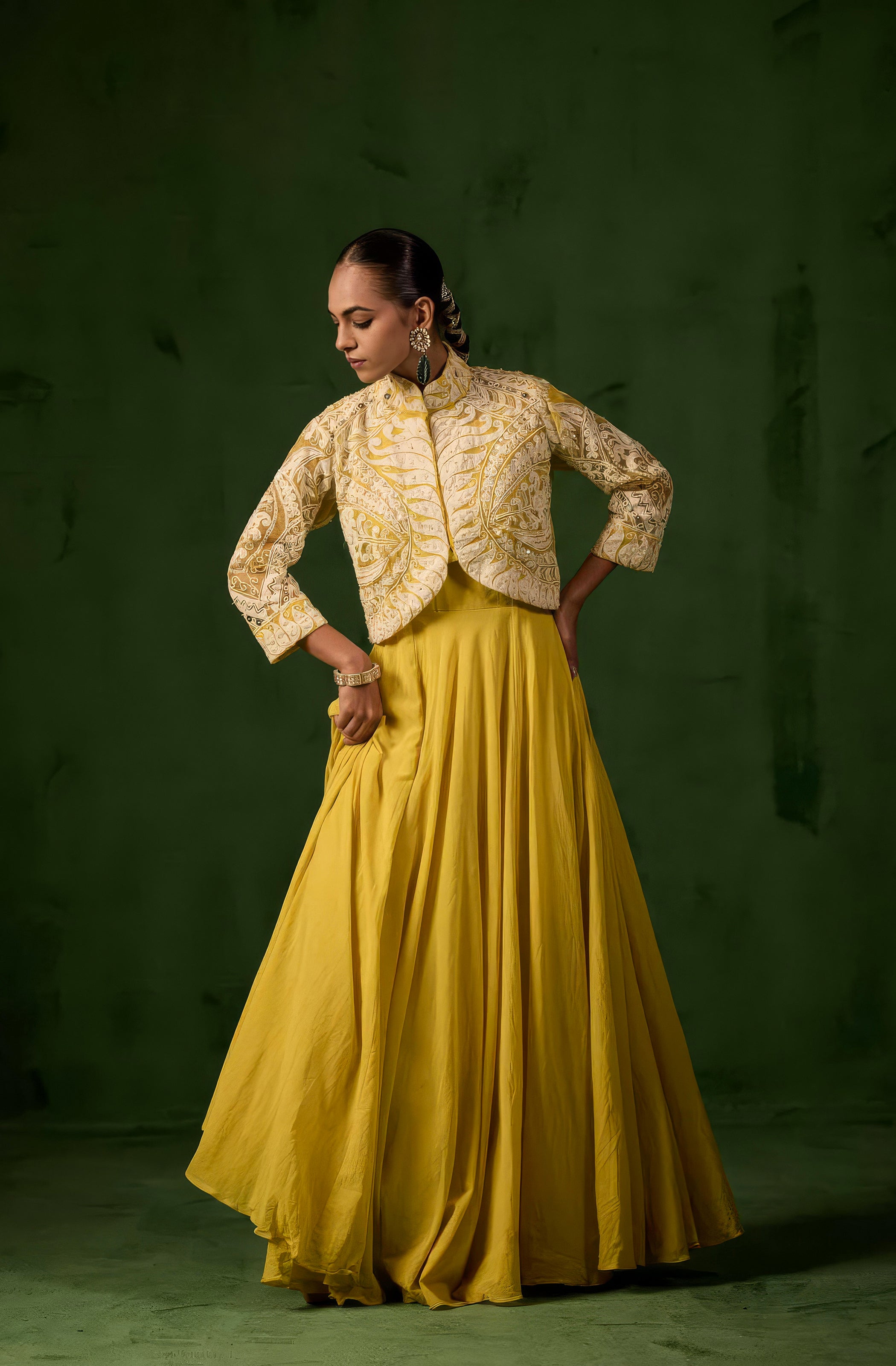 Sunflower Yellow Embellished Organic Cotton Gown Set