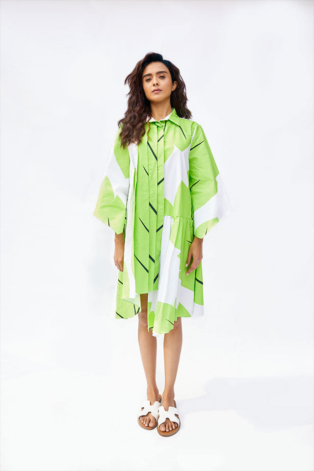 Mint Green Leaf Printed Spanish Linen Tunic