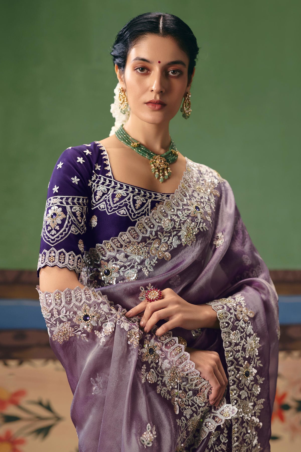 Dusty Lilac Embellished Tissue Silk Saree