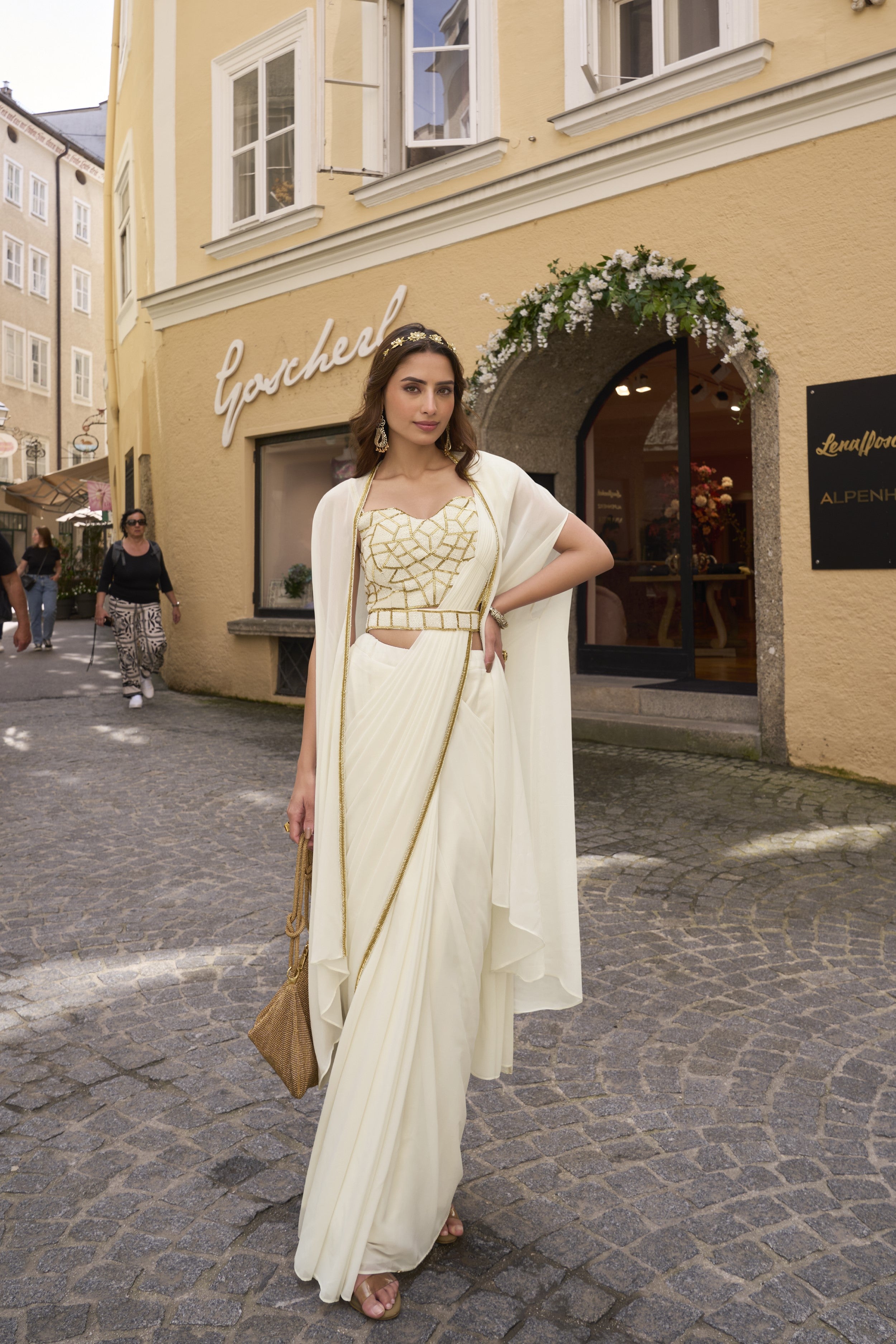 Glam Ivory Cape Saree