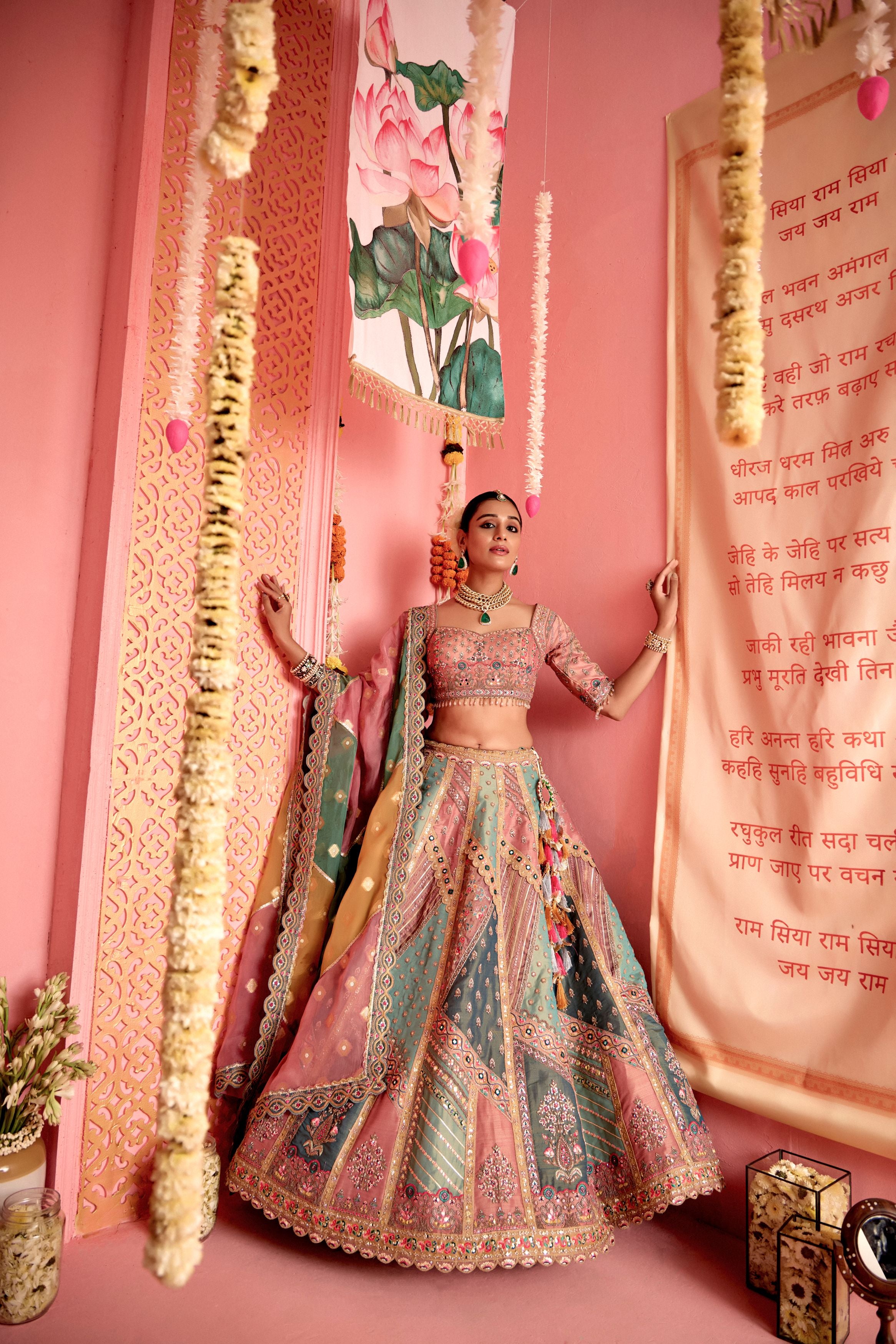 Classic Multi Color Embellished Pure Silk Lehenga Set