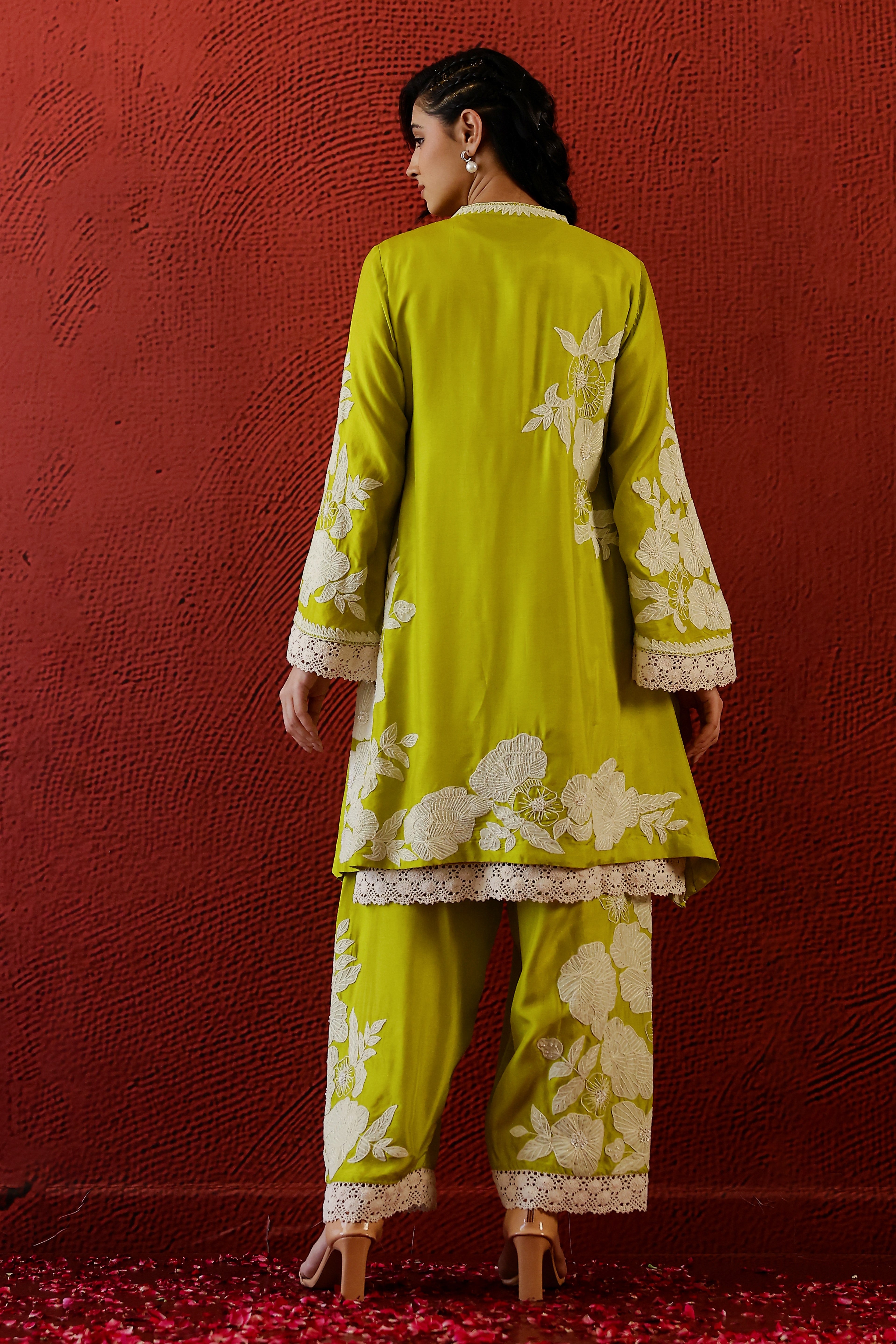 Bright Green Embroidered Belgium Silk Co-Ord Set