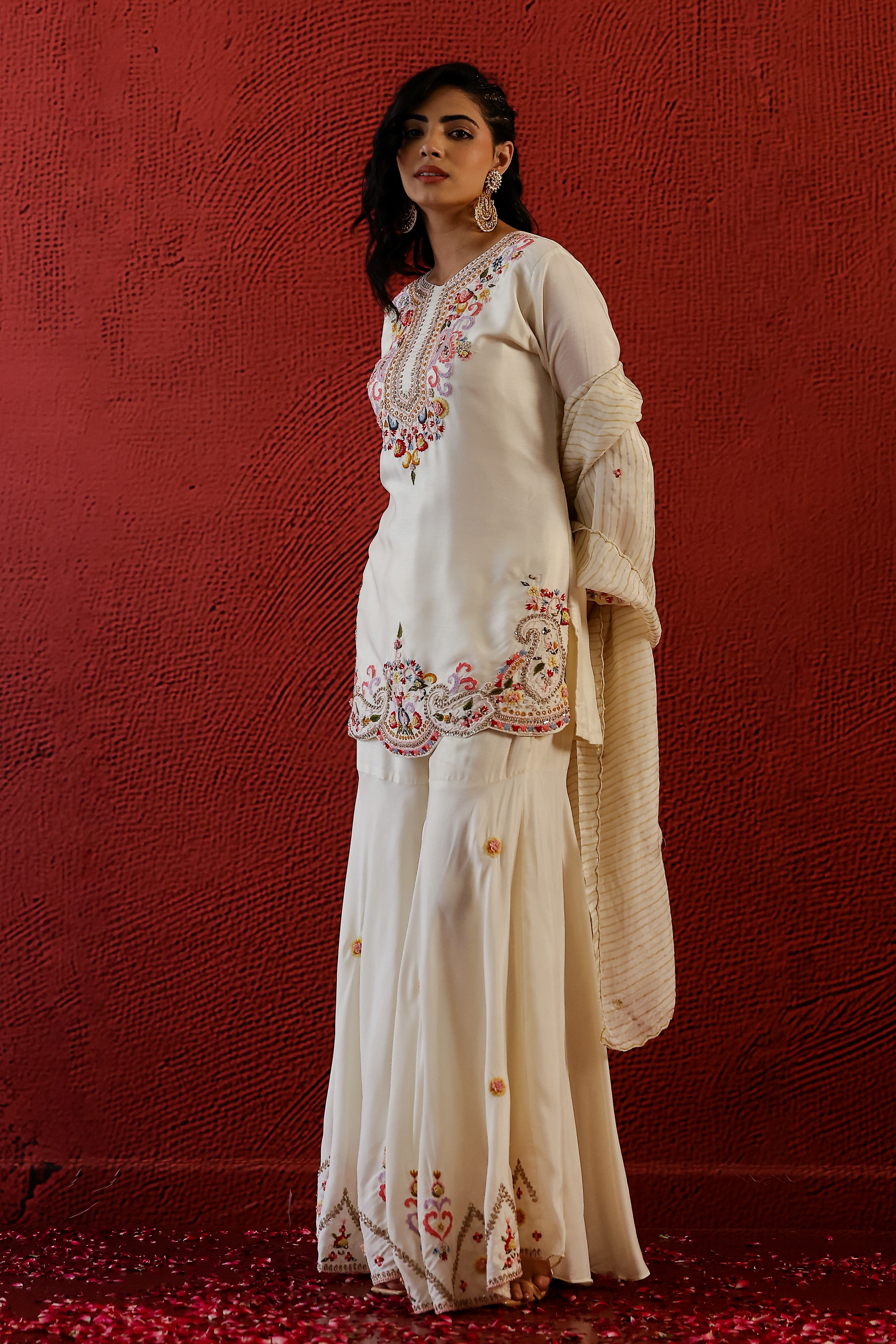 Pastel Cream Belgium Silk Sharara Set