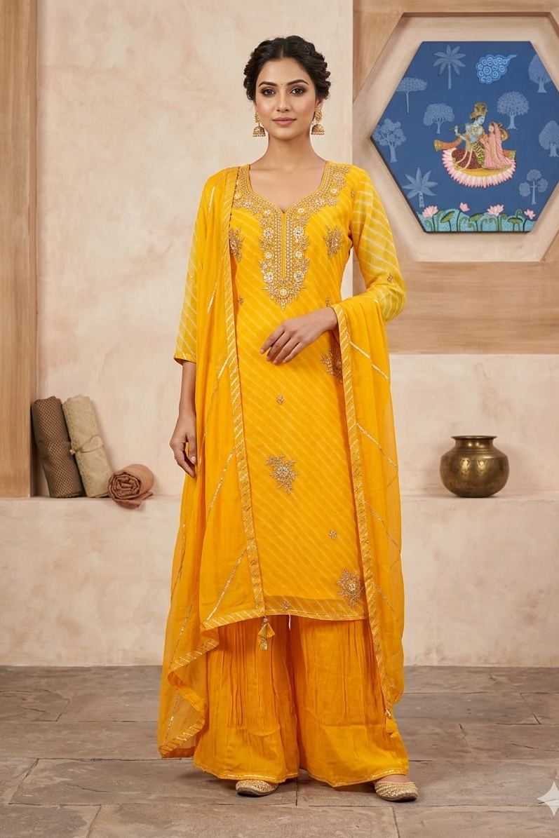 Marigold Embellished Organza Silk Palazzo Set