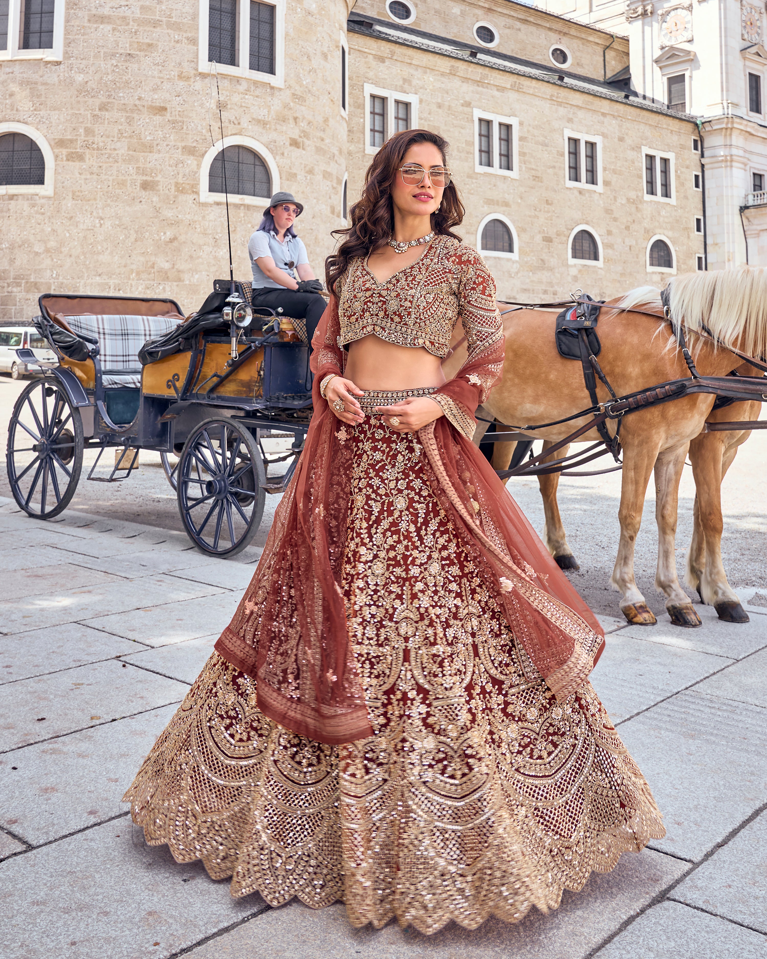 Regal Maroon & Gold Embroidered Designer Lehenga