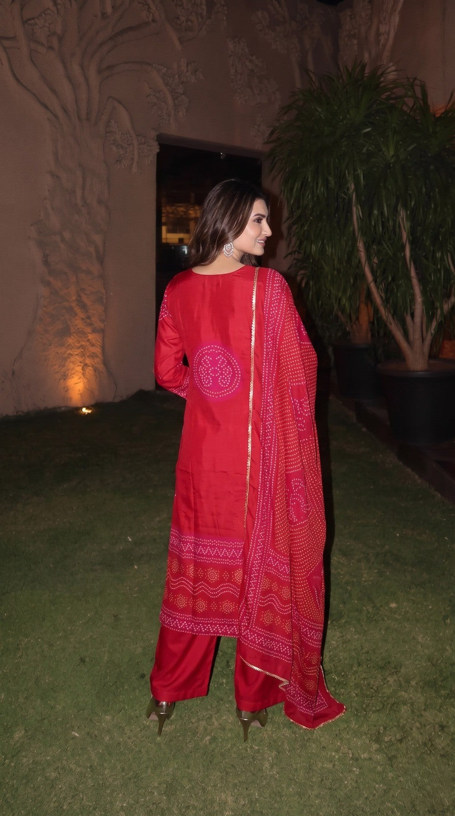 Royal Red Embellished Crepe Silk Palazzo Set