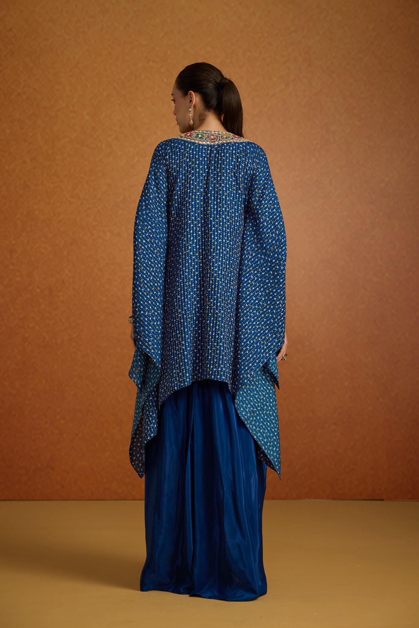Regal Blue Embellished Crepe Silk Kaftan Skirt Set