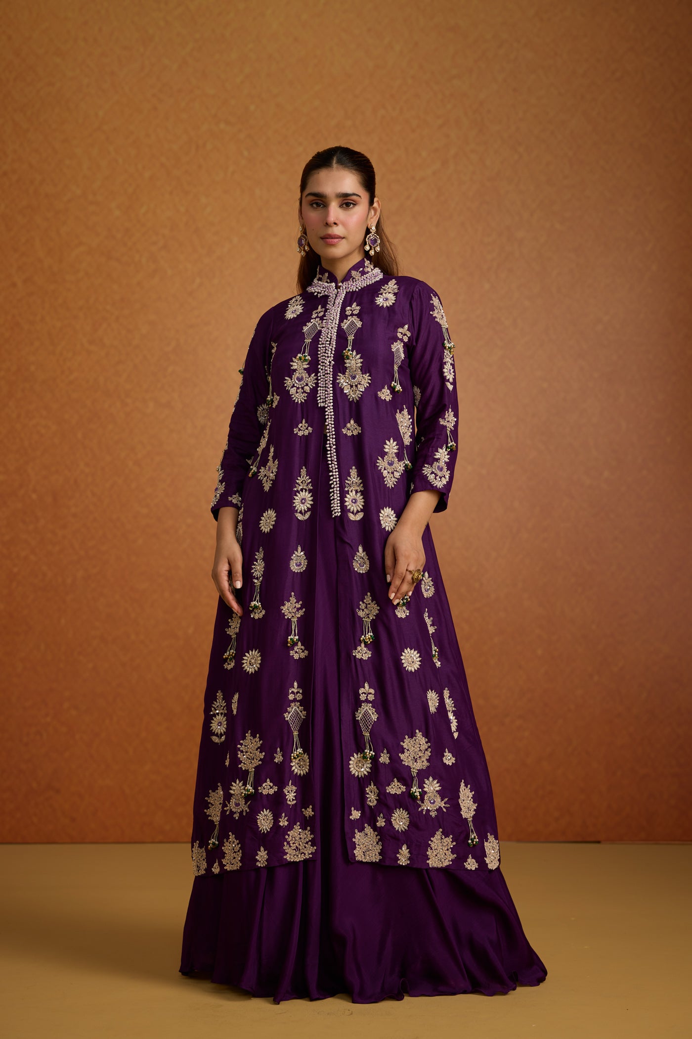 Regal Purple Embellished Premium Silk Jacket Skirt Set