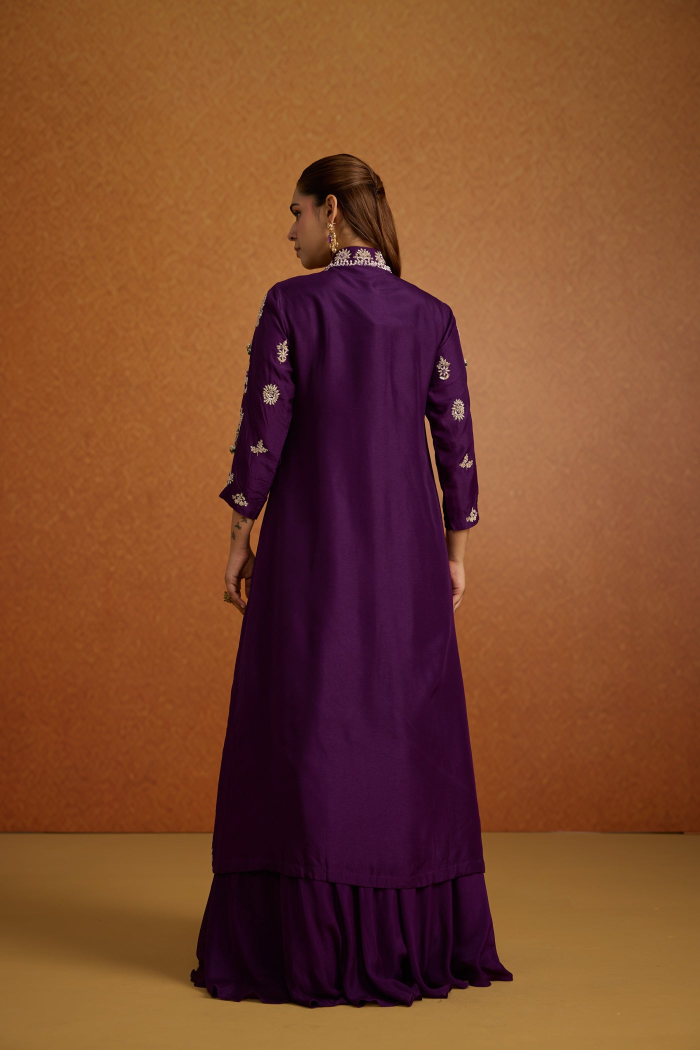Regal Purple Embellished Premium Silk Jacket Skirt Set